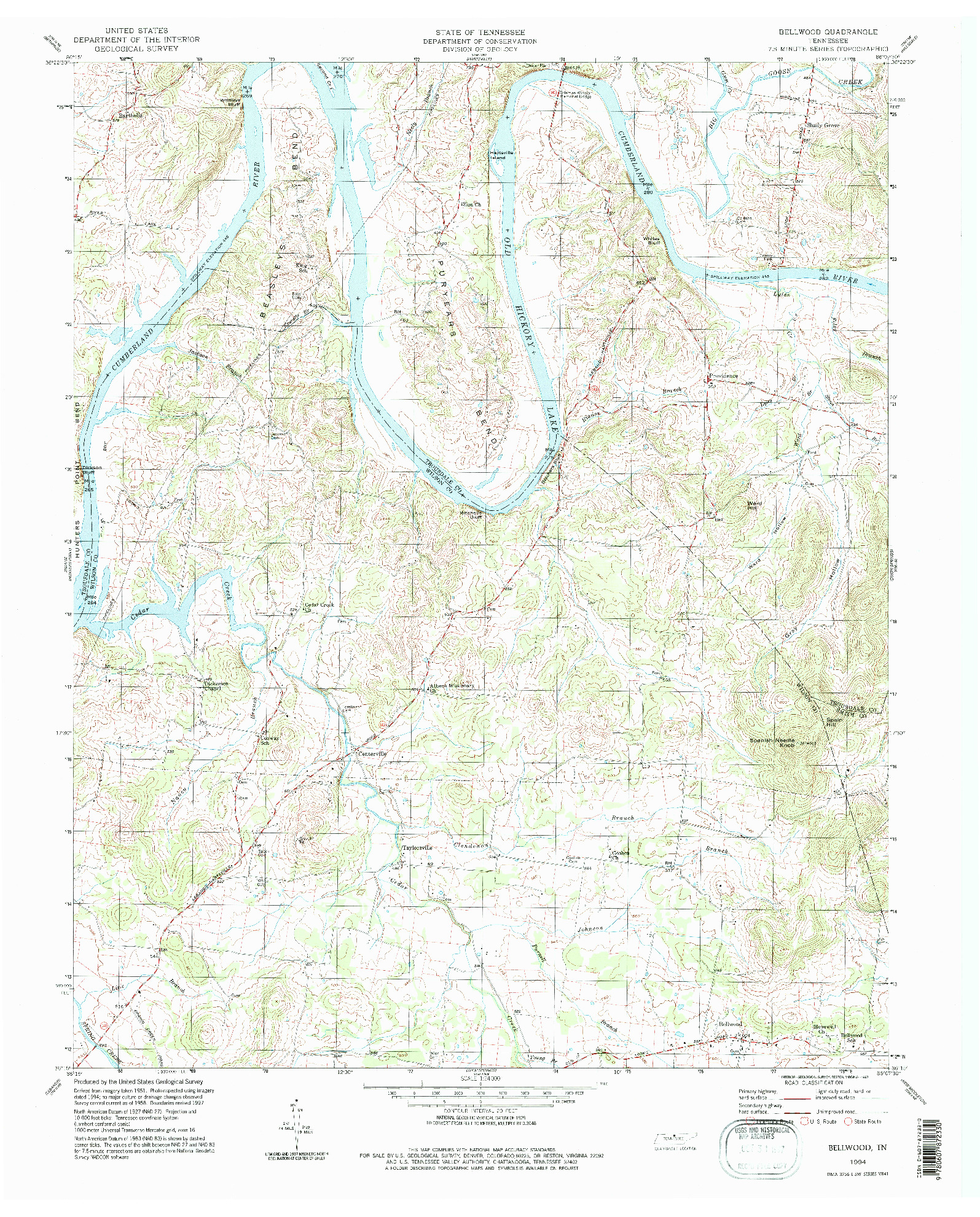 USGS 1:24000-SCALE QUADRANGLE FOR BELLWOOD, TN 1994