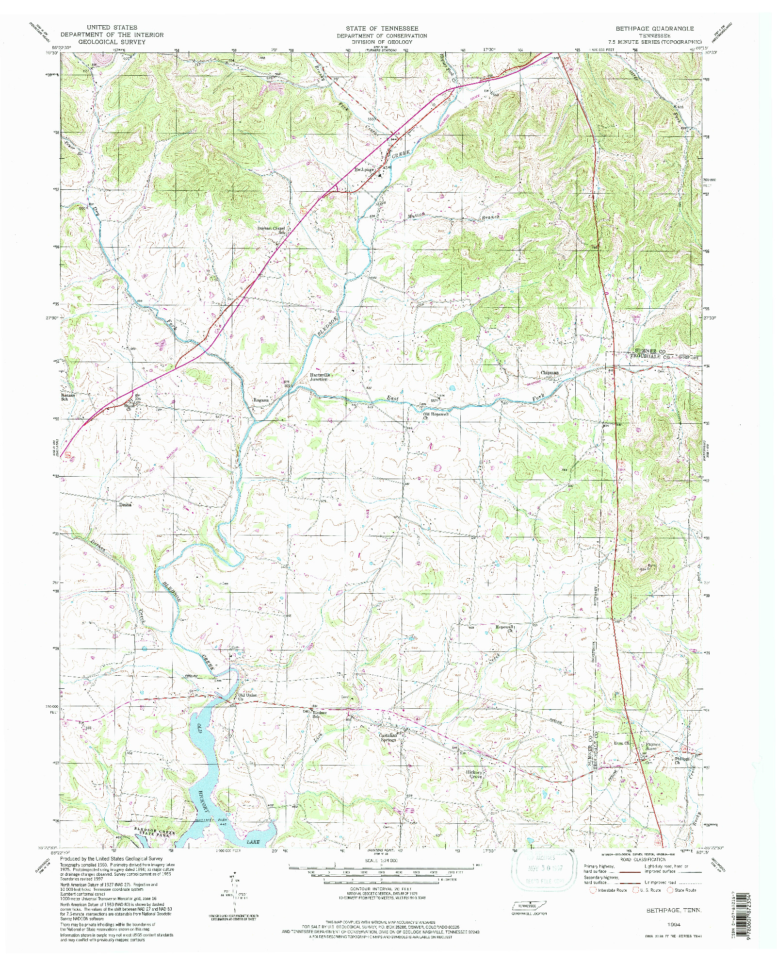 USGS 1:24000-SCALE QUADRANGLE FOR BETHPAGE, TN 1994