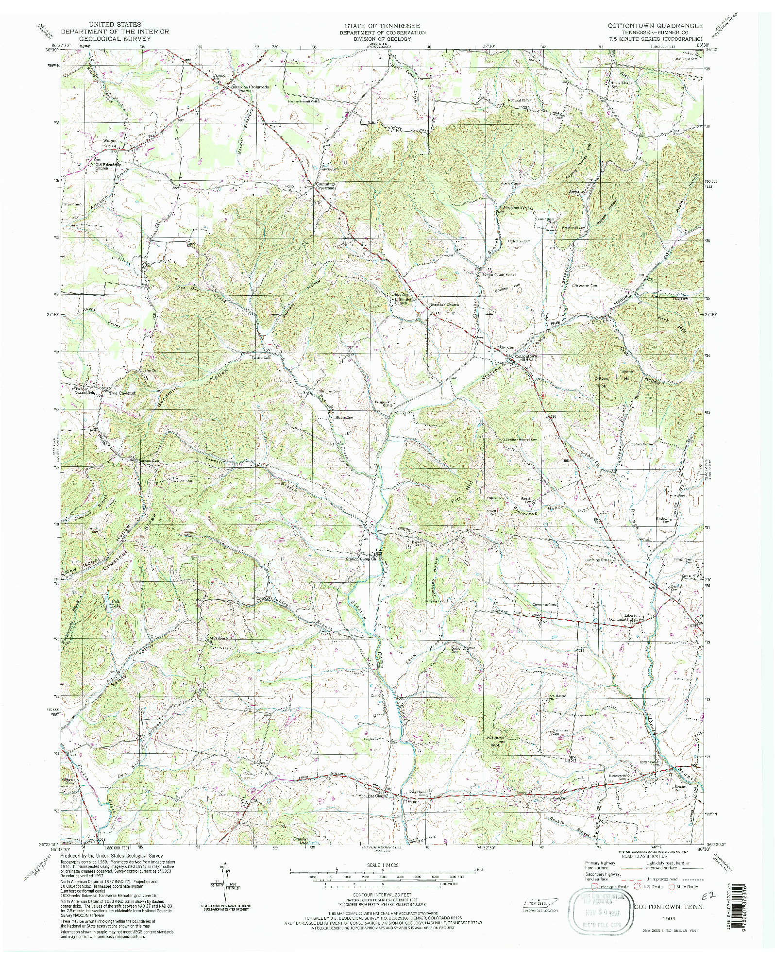 USGS 1:24000-SCALE QUADRANGLE FOR COTTONTOWN, TN 1994