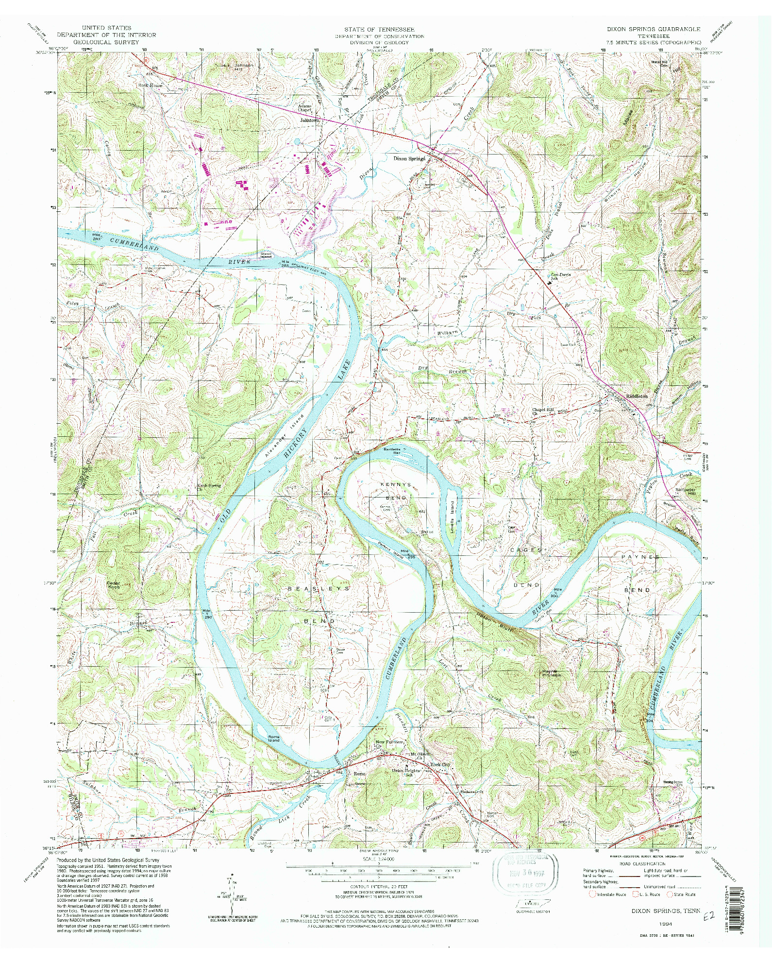 USGS 1:24000-SCALE QUADRANGLE FOR DIXON SPRINGS, TN 1994