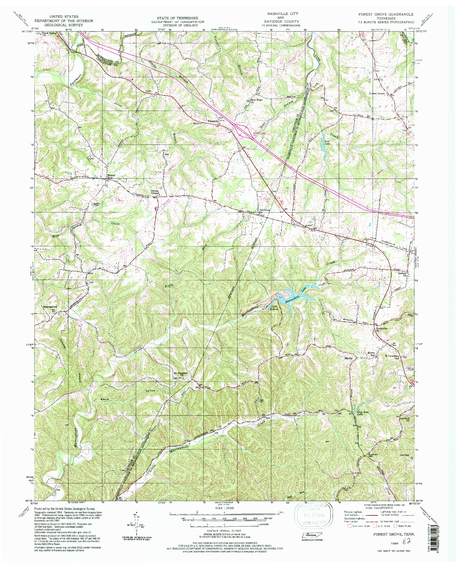 USGS 1:24000-SCALE QUADRANGLE FOR FOREST GROVE, TN 1994