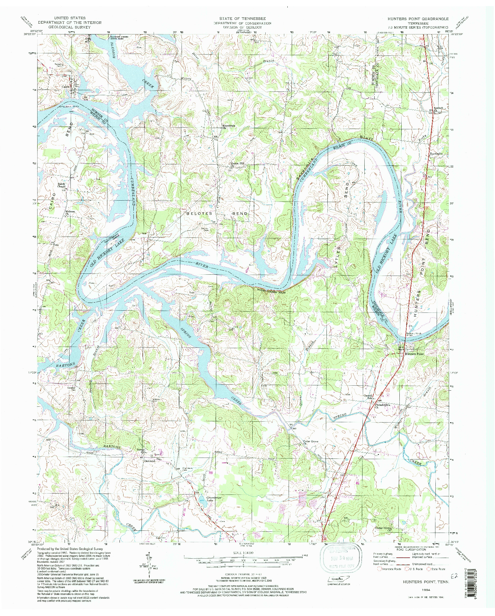 USGS 1:24000-SCALE QUADRANGLE FOR HUNTERS POINT, TN 1994