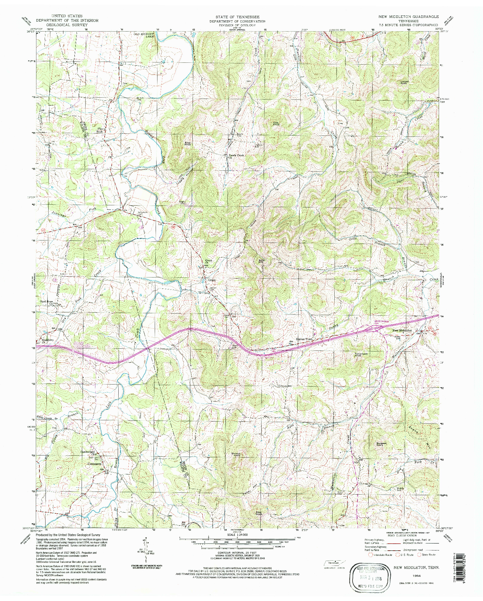 USGS 1:24000-SCALE QUADRANGLE FOR NEW MIDDLETON, TN 1994