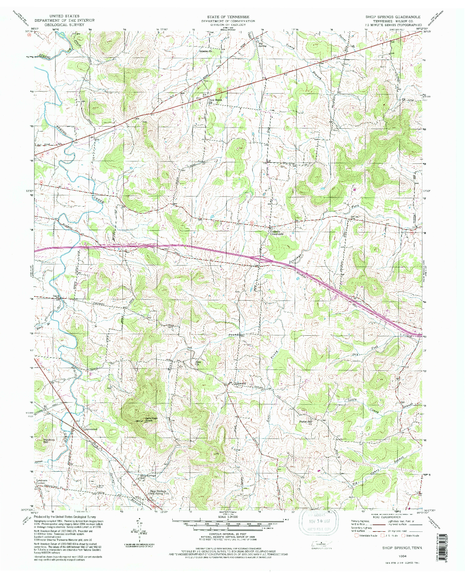 USGS 1:24000-SCALE QUADRANGLE FOR SHOP SPRINGS, TN 1994