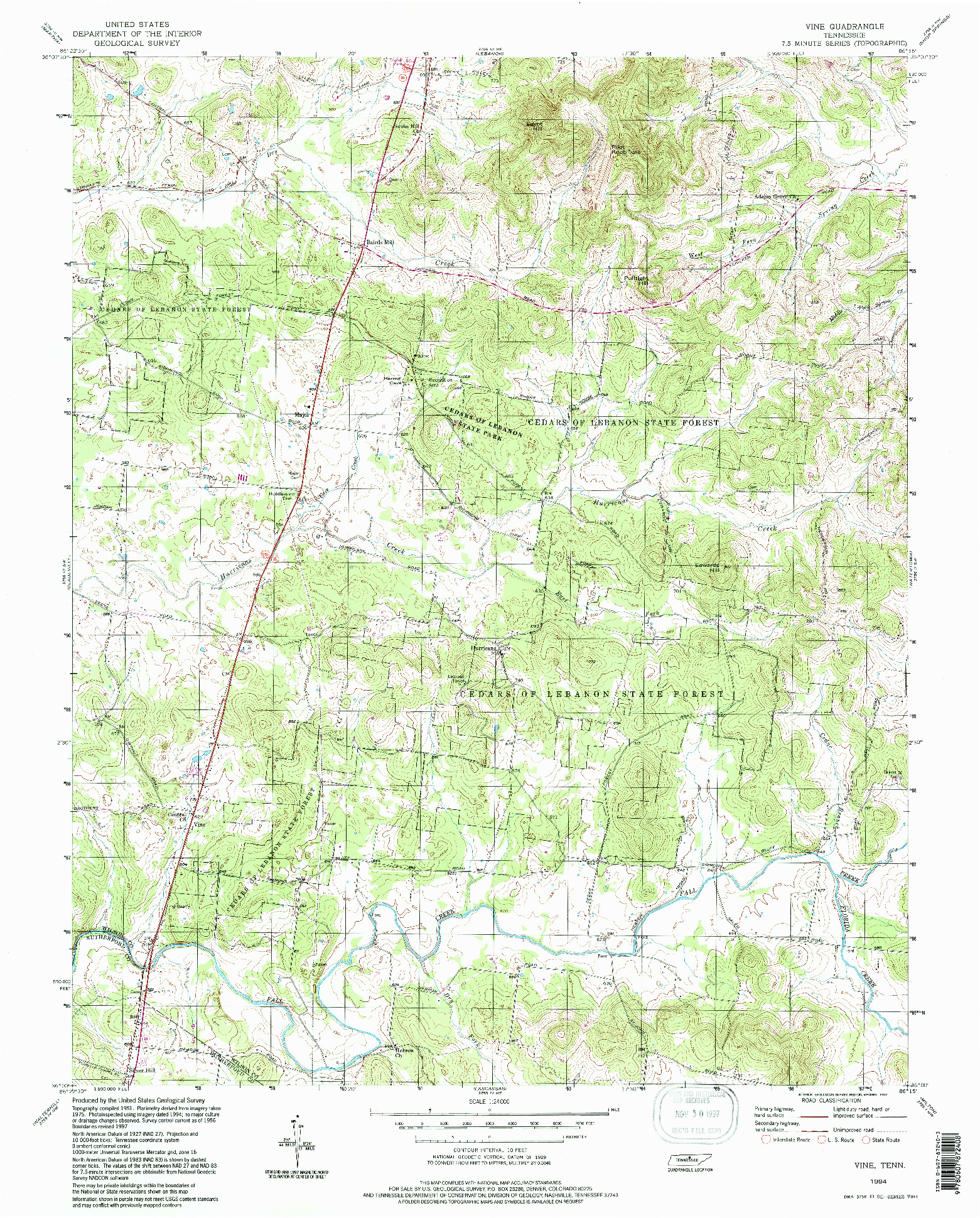 USGS 1:24000-SCALE QUADRANGLE FOR VINE, TN 1994