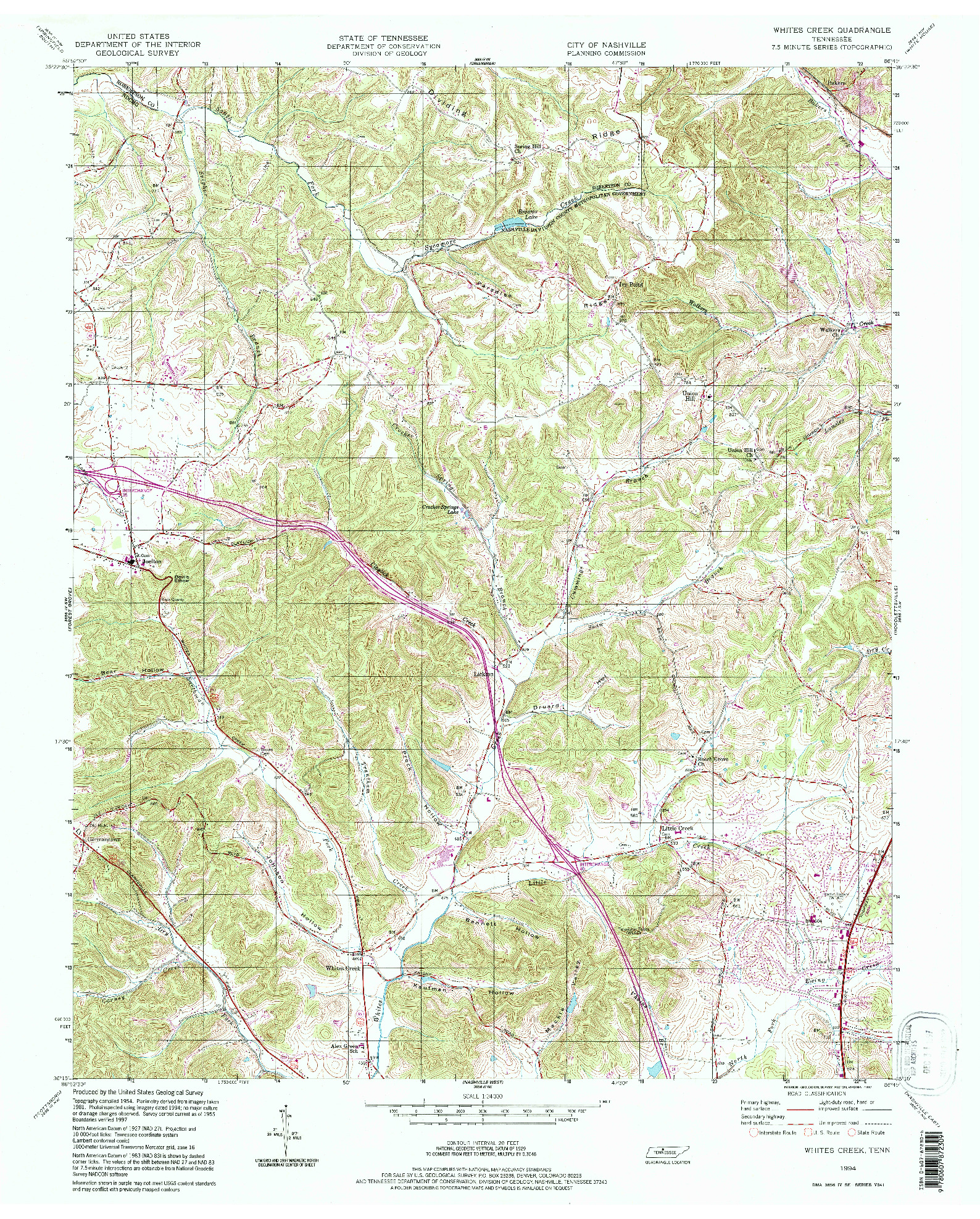 USGS 1:24000-SCALE QUADRANGLE FOR WHITES CREEK, TN 1994