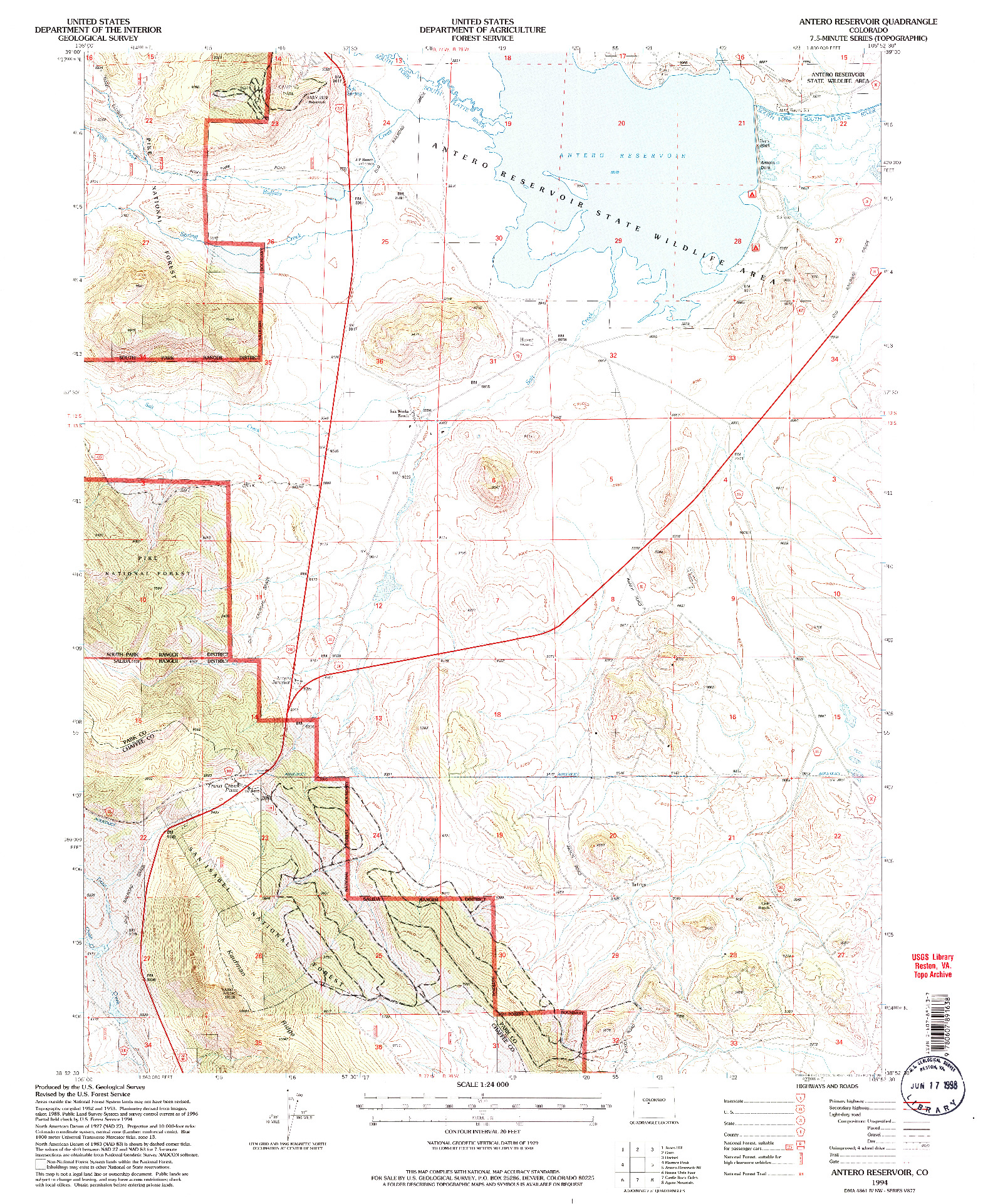 USGS 1:24000-SCALE QUADRANGLE FOR ANTERO RESERVOIR, CO 1994