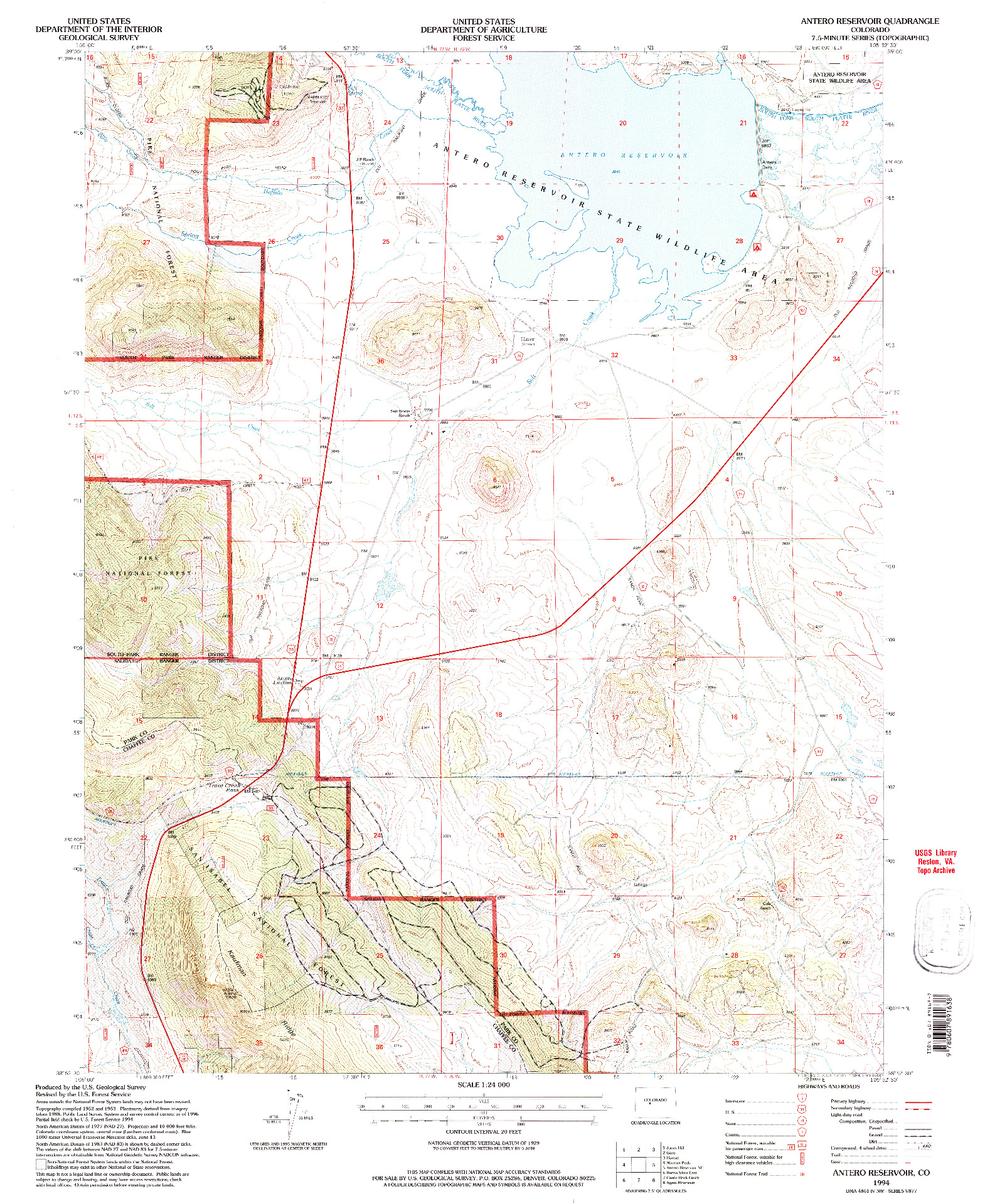USGS 1:24000-SCALE QUADRANGLE FOR ANTERO RESERVOIR, CO 1994