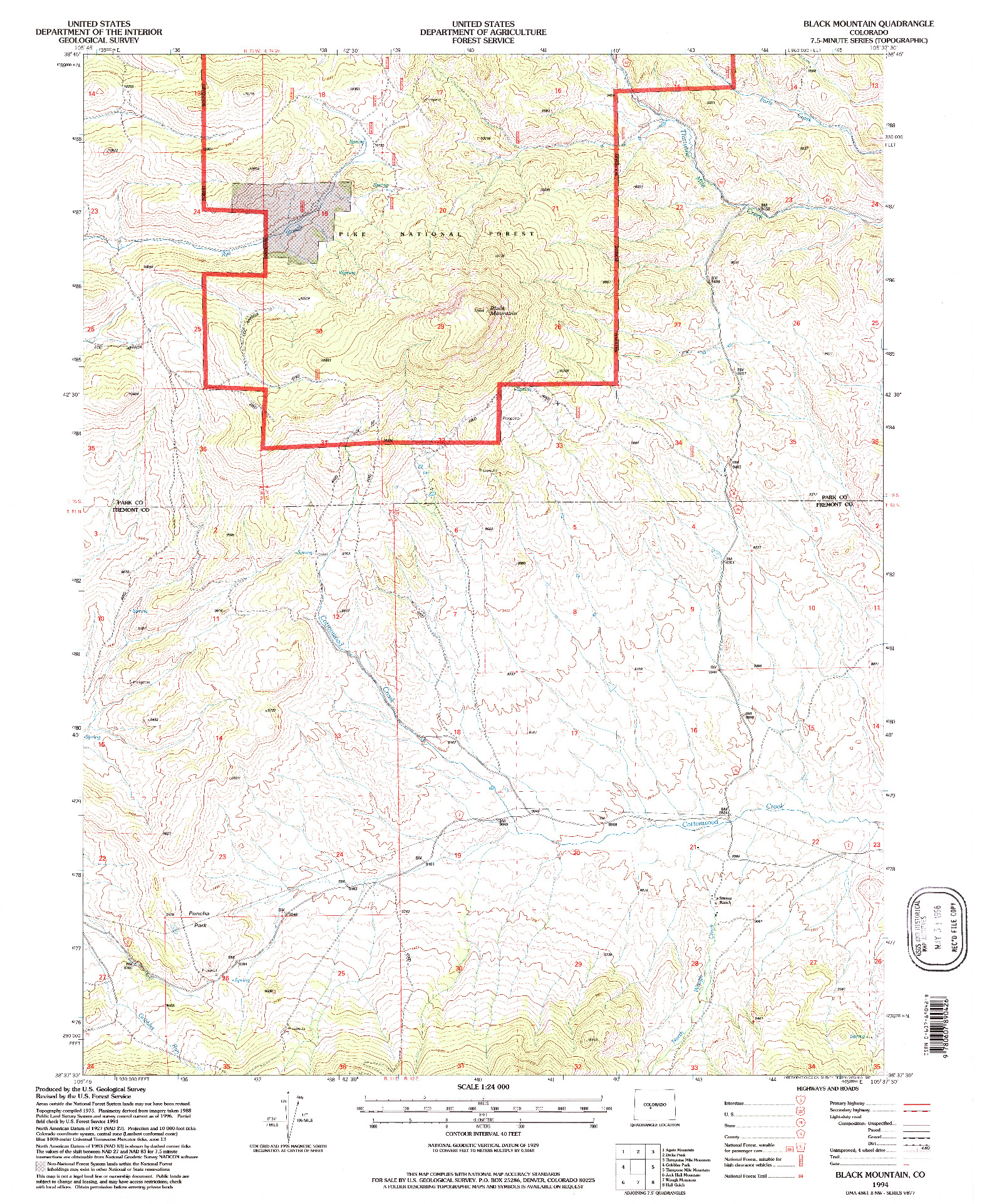 USGS 1:24000-SCALE QUADRANGLE FOR BLACK MOUNTAIN, CO 1994