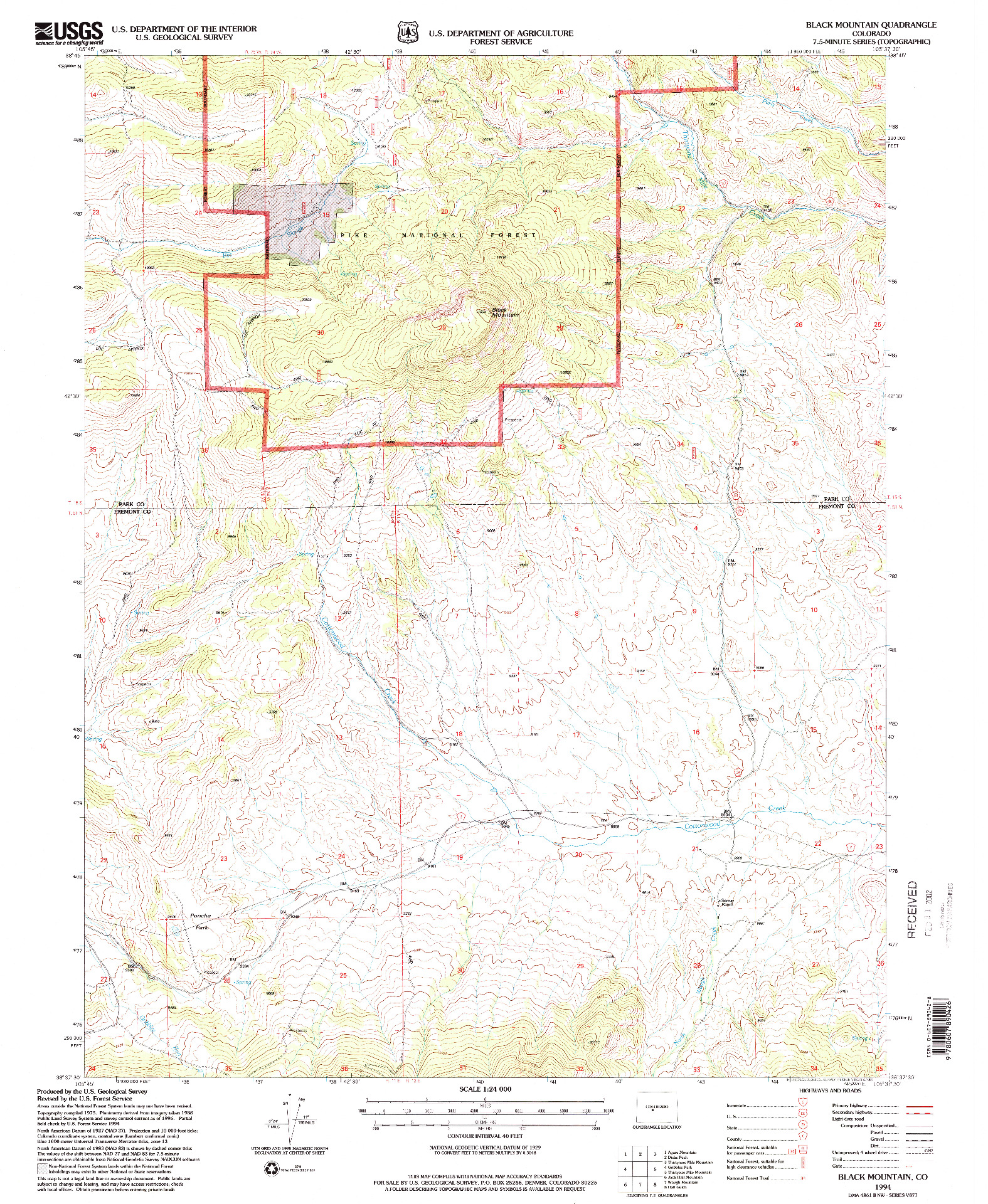 USGS 1:24000-SCALE QUADRANGLE FOR BLACK MOUNTAIN, CO 1994