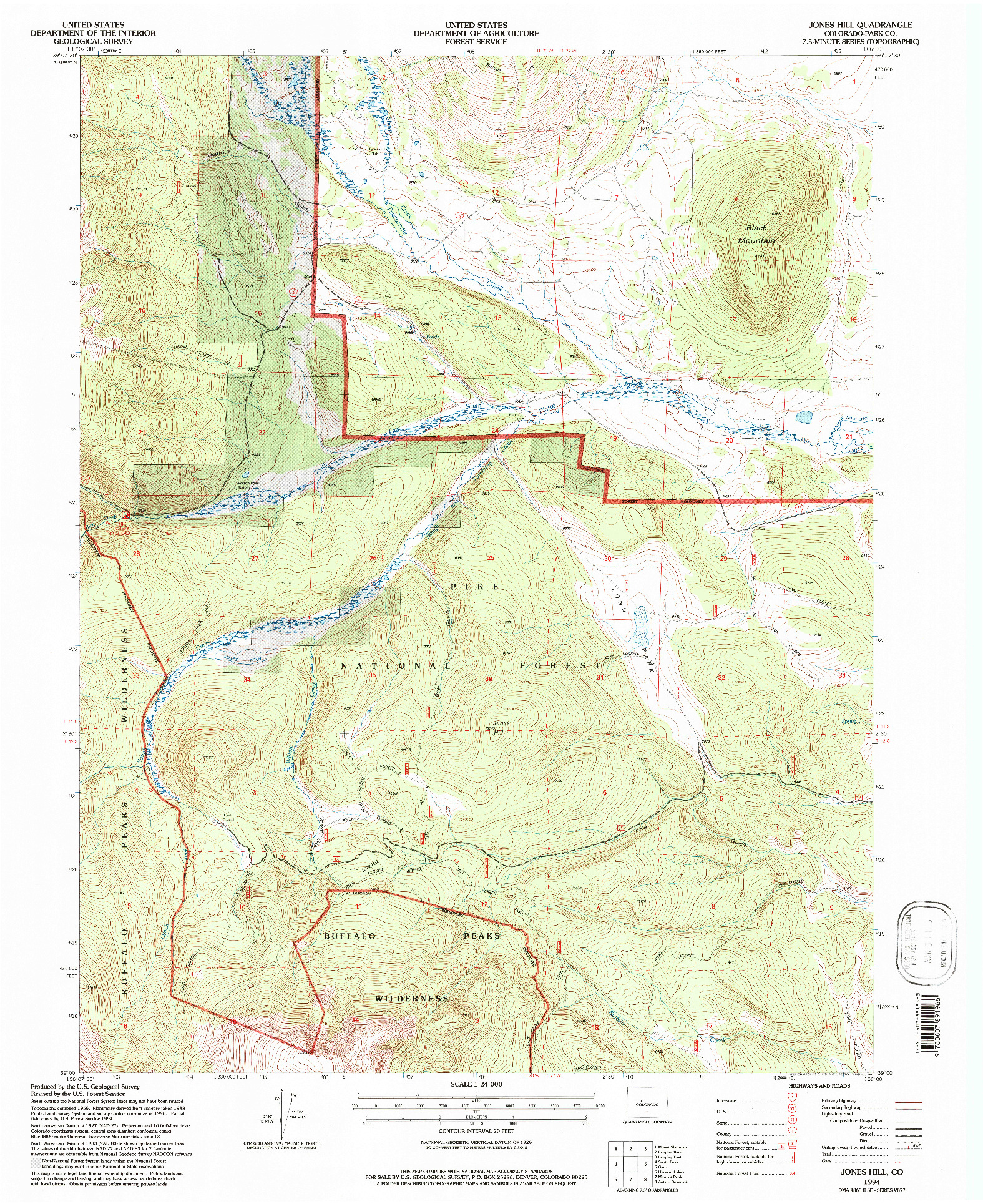 USGS 1:24000-SCALE QUADRANGLE FOR JONES HILL, CO 1994