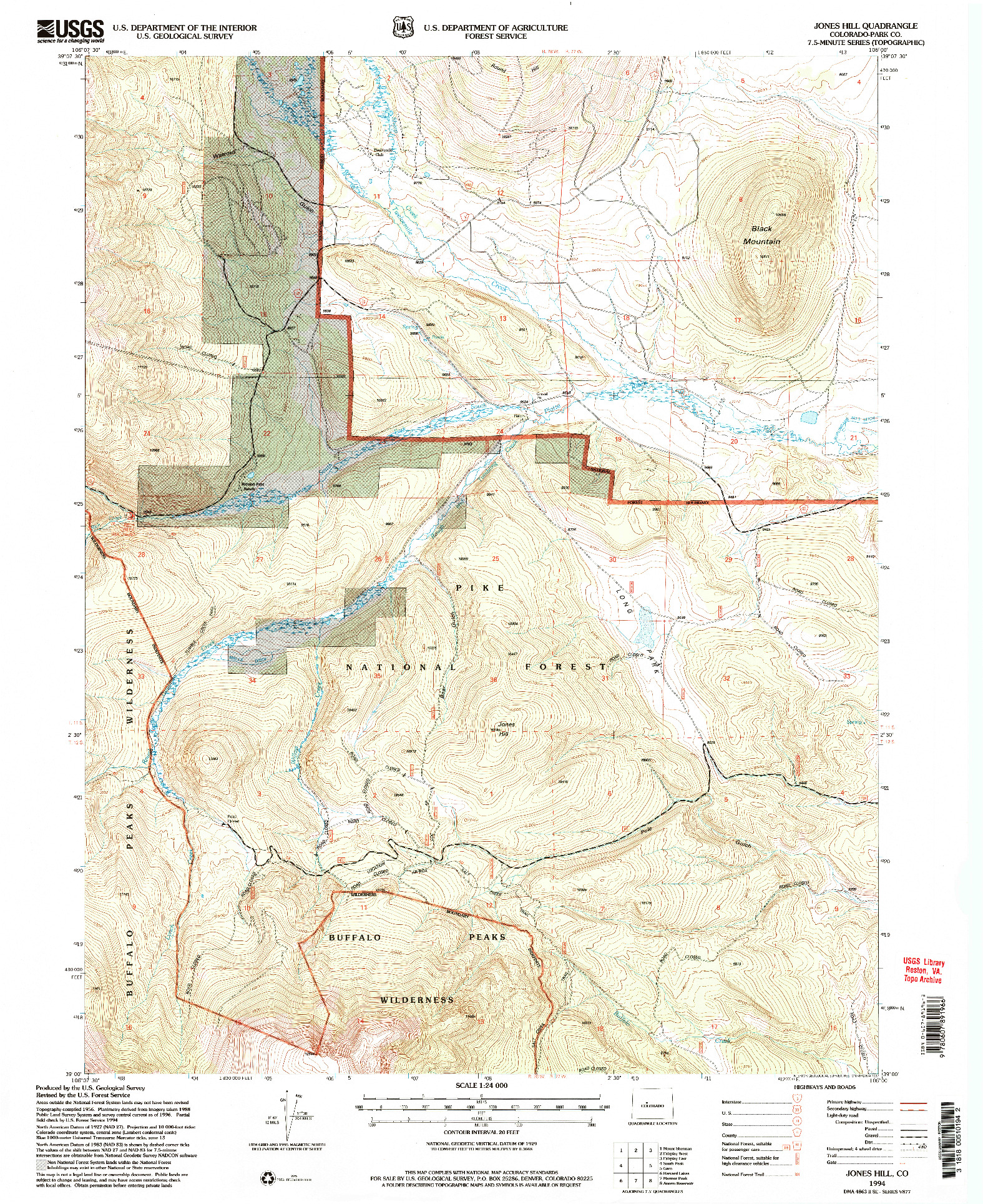 USGS 1:24000-SCALE QUADRANGLE FOR JONES HILL, CO 1994
