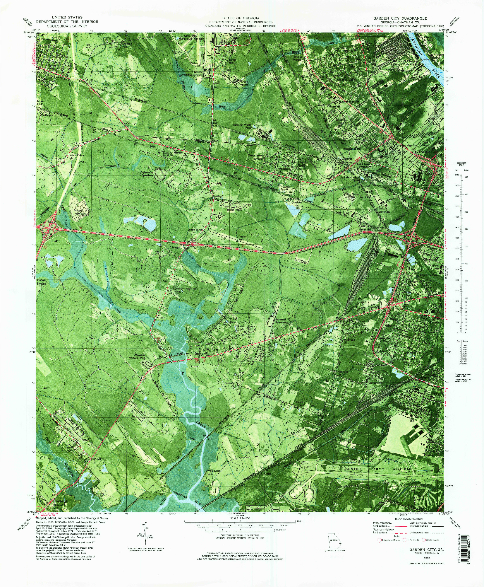 USGS 1:24000-SCALE QUADRANGLE FOR GARDEN CITY, GA 1980