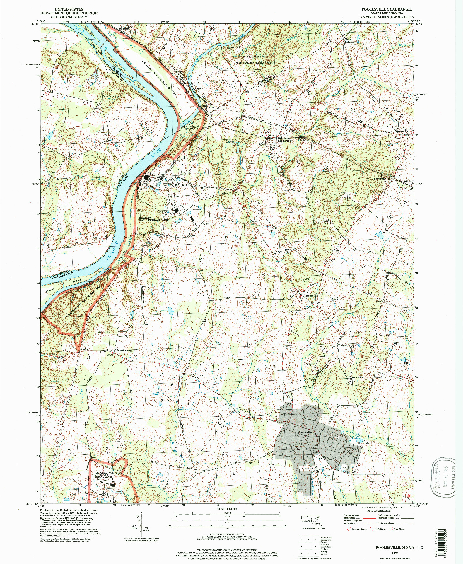 USGS 1:24000-SCALE QUADRANGLE FOR POOLESVILLE, MD 1995