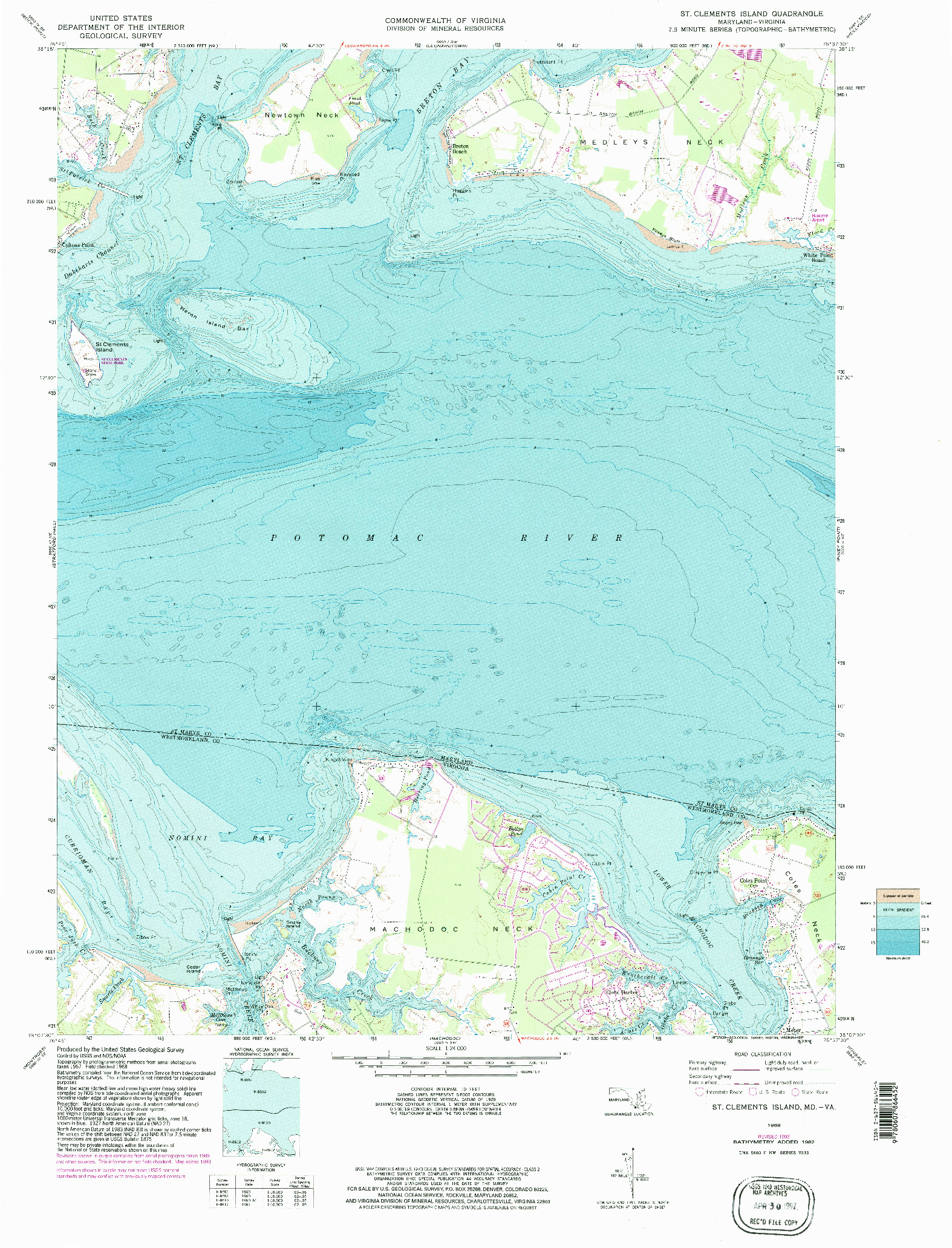 USGS 1:24000-SCALE QUADRANGLE FOR ST. CLEMENTS ISLAND, MD 1968