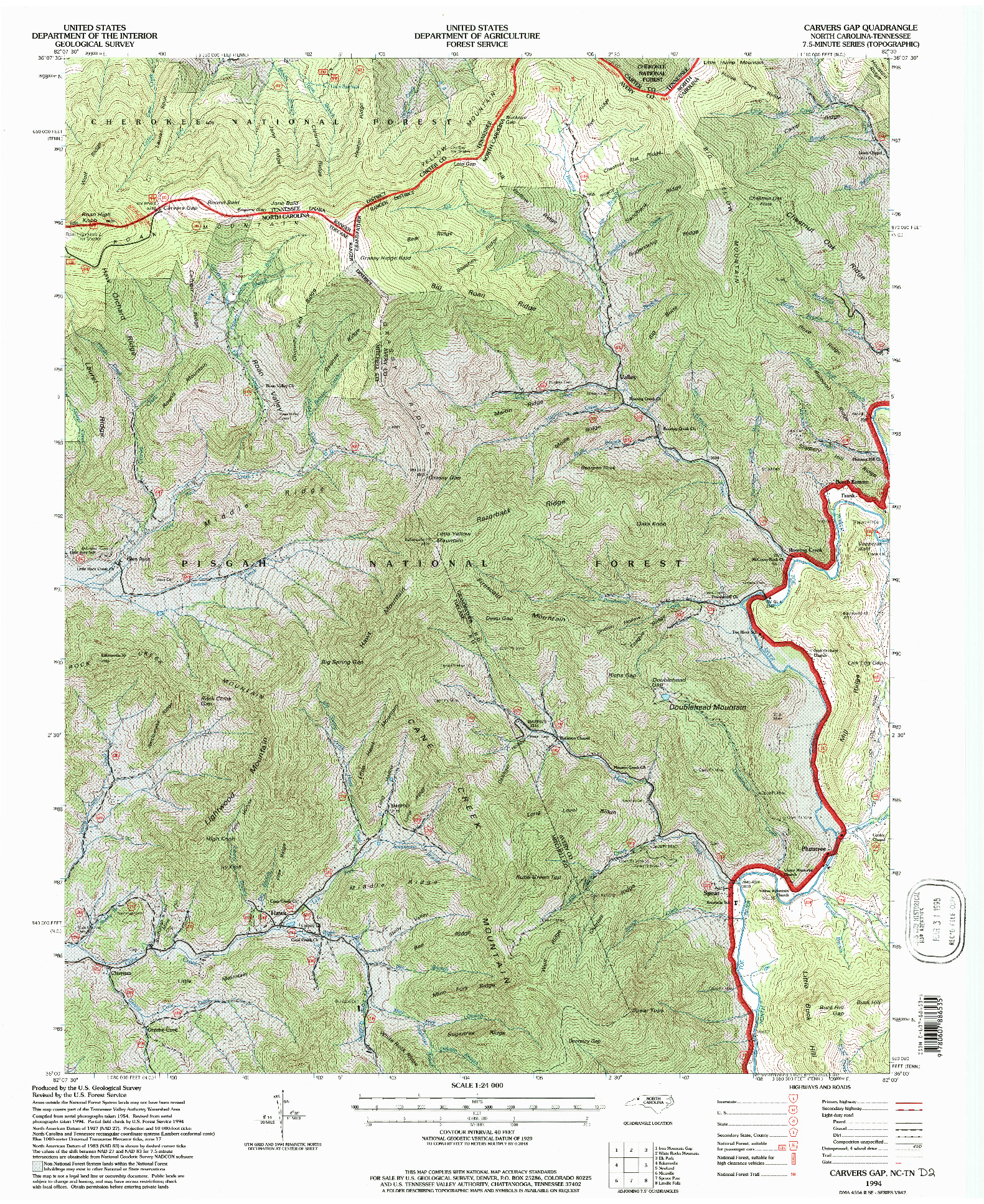 USGS 1:24000-SCALE QUADRANGLE FOR CARVERS GAP, NC 1994