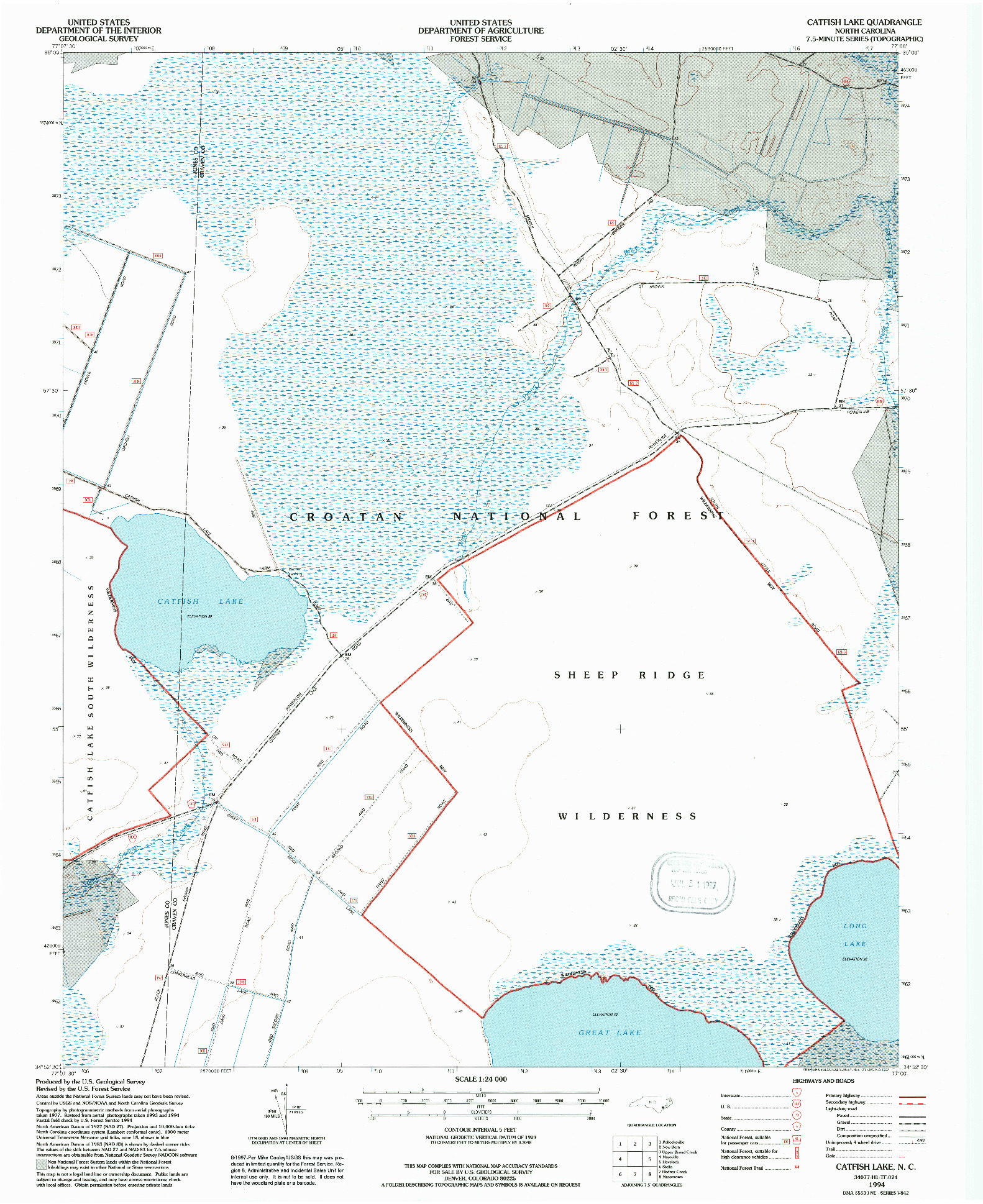 USGS 1:24000-SCALE QUADRANGLE FOR CATFISH LAKE, NC 1994