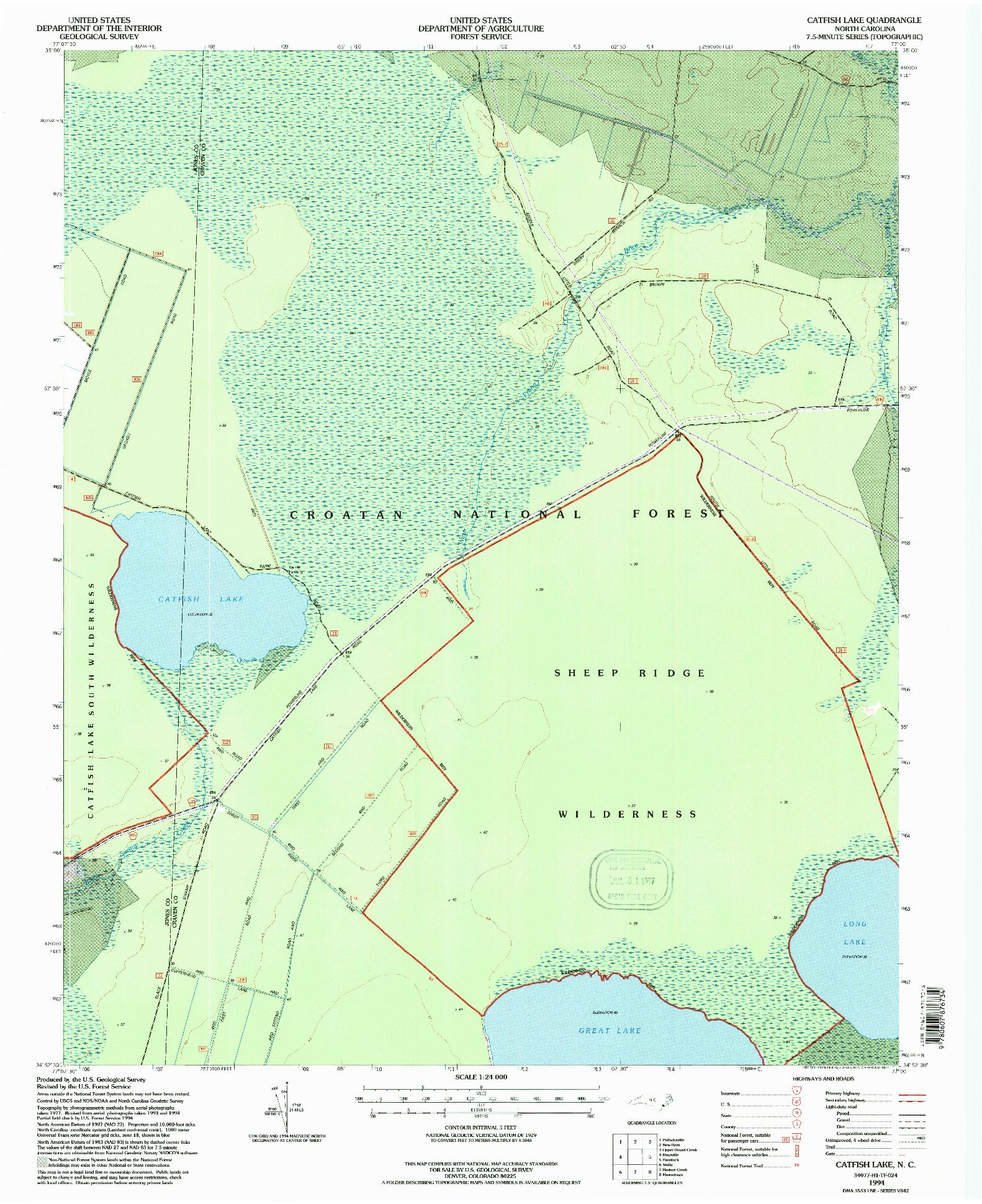 USGS 1:24000-SCALE QUADRANGLE FOR CATFISH LAKE, NC 1994