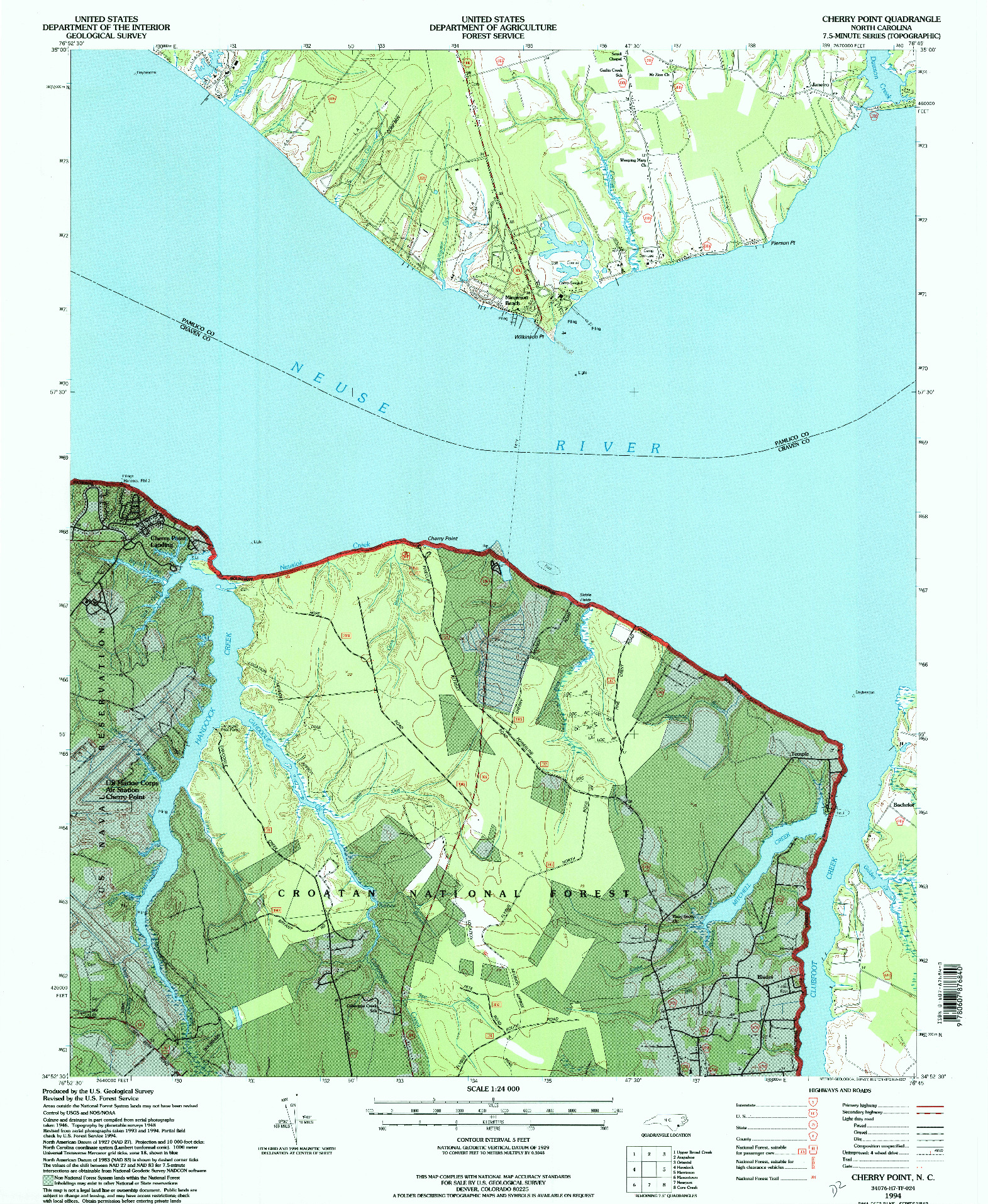 USGS 1:24000-SCALE QUADRANGLE FOR CHERRY POINT, NC 1994