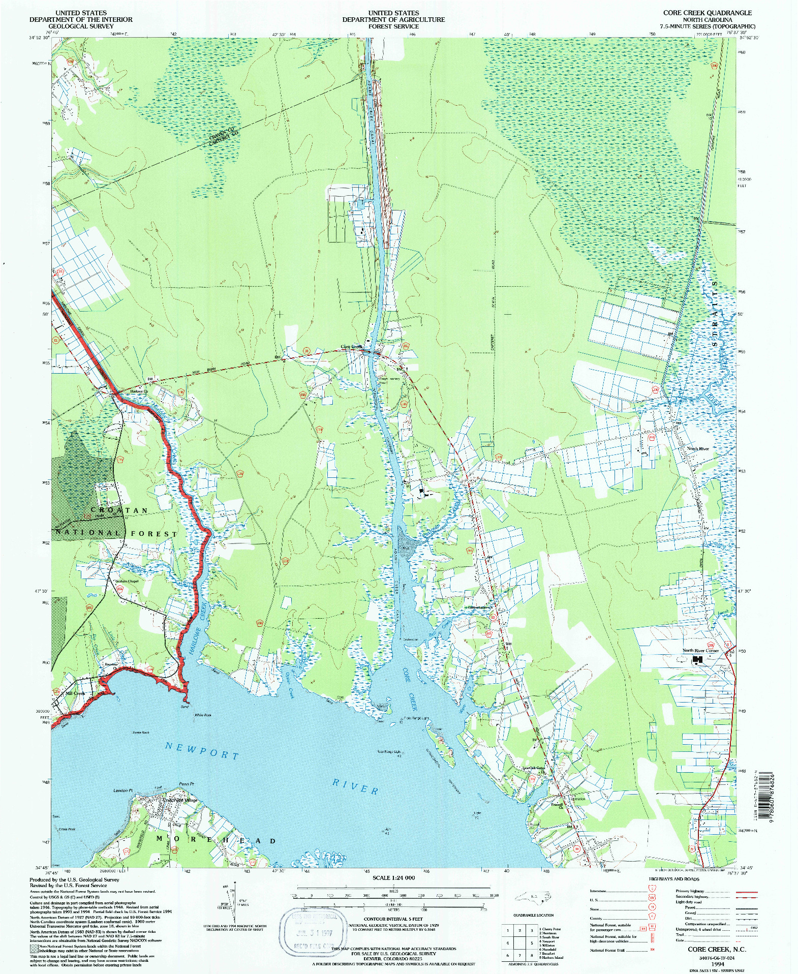 USGS 1:24000-SCALE QUADRANGLE FOR CORE CREEK, NC 1994