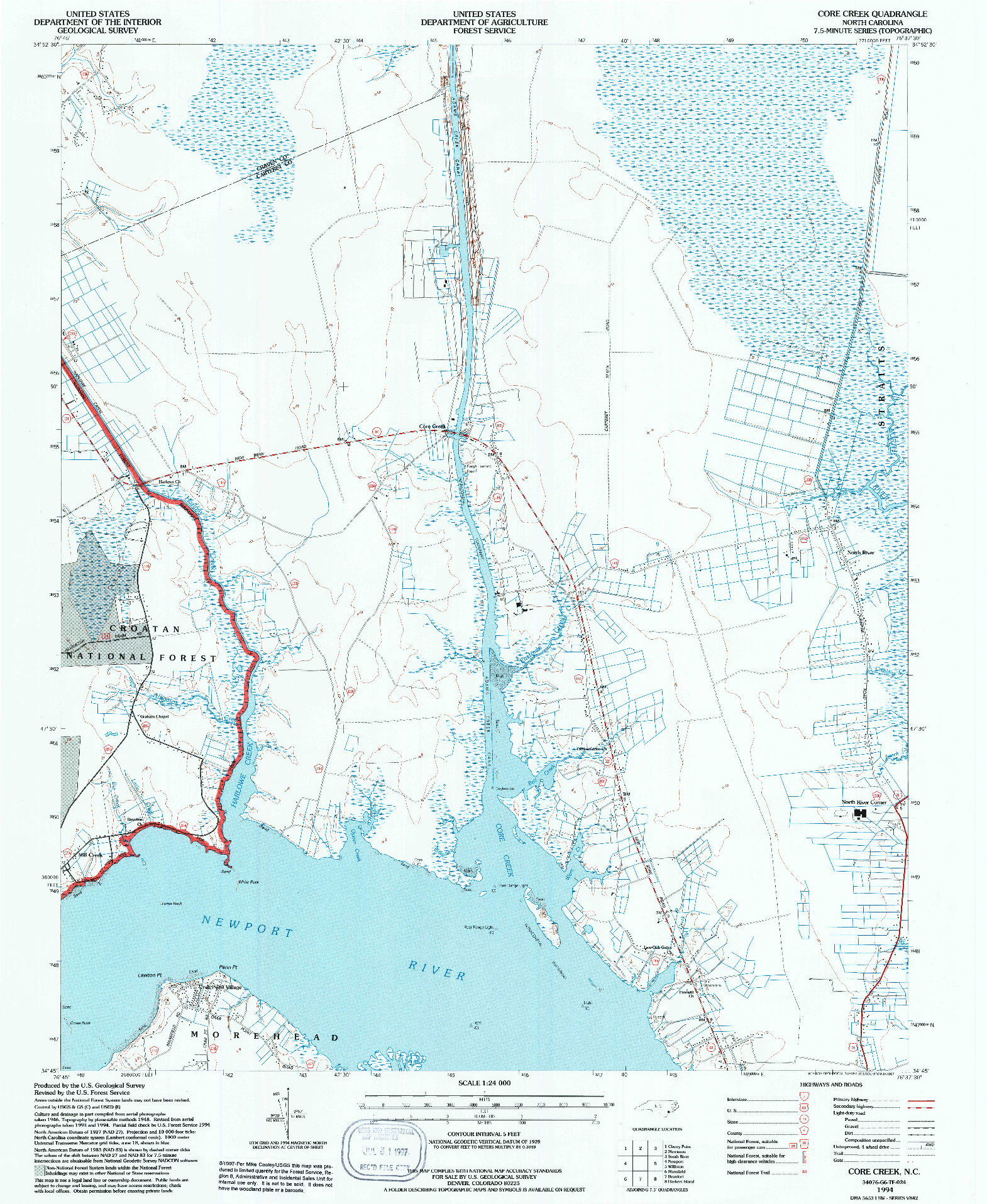 USGS 1:24000-SCALE QUADRANGLE FOR CORE CREEK, NC 1994