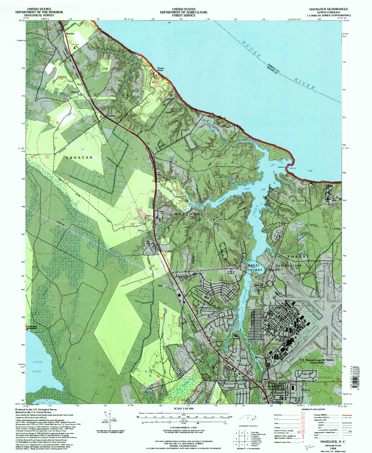 USGS 1:24000-SCALE QUADRANGLE FOR HAVELOCK, NC 1994