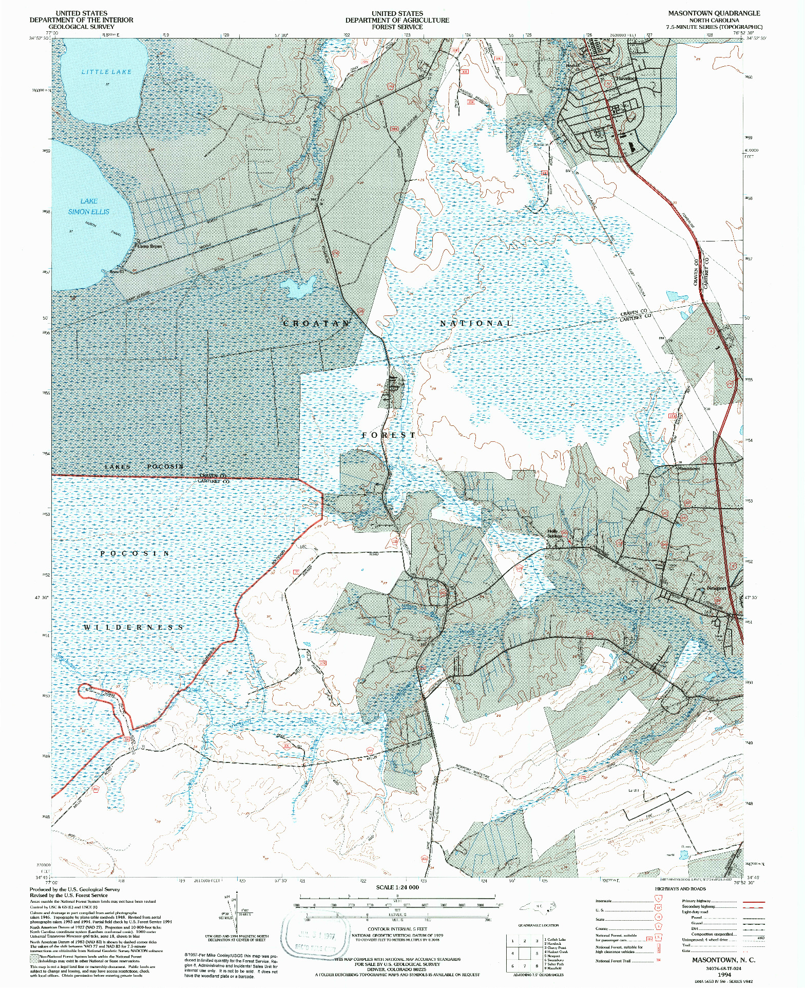 USGS 1:24000-SCALE QUADRANGLE FOR MASONTOWN, NC 1994