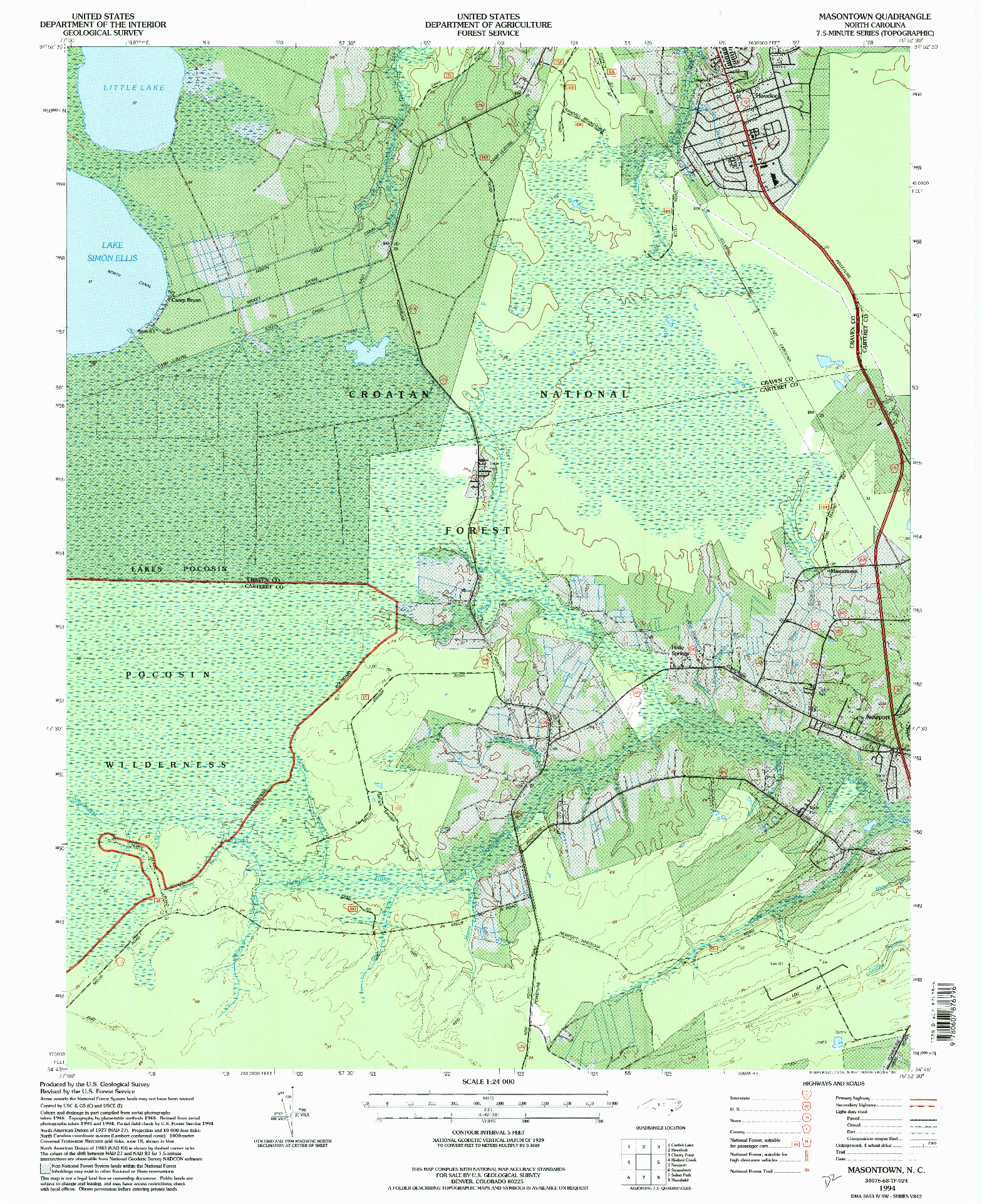 USGS 1:24000-SCALE QUADRANGLE FOR MASONTOWN, NC 1994