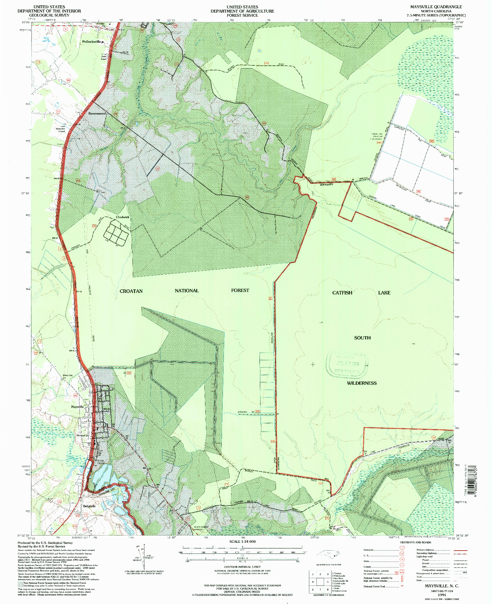 USGS 1:24000-SCALE QUADRANGLE FOR MAYSVILLE, NC 1994