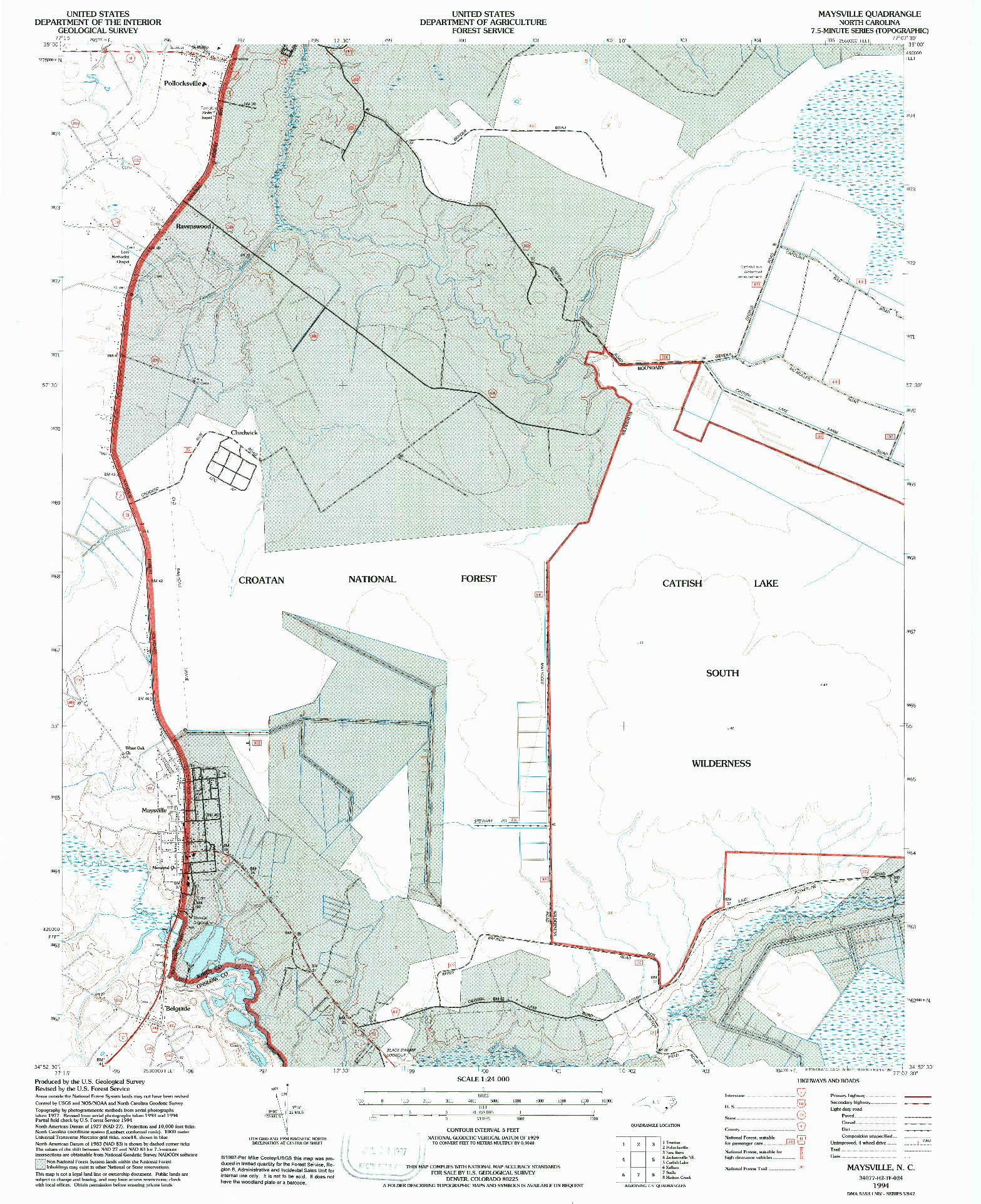 USGS 1:24000-SCALE QUADRANGLE FOR MAYSVILLE, NC 1994
