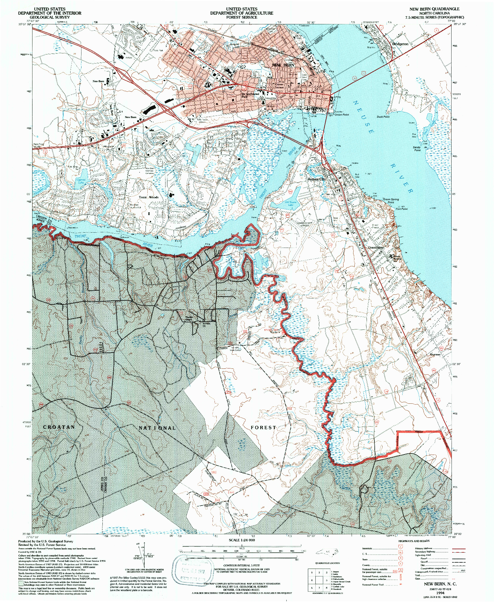 USGS 1:24000-SCALE QUADRANGLE FOR NEW BERN, NC 1994