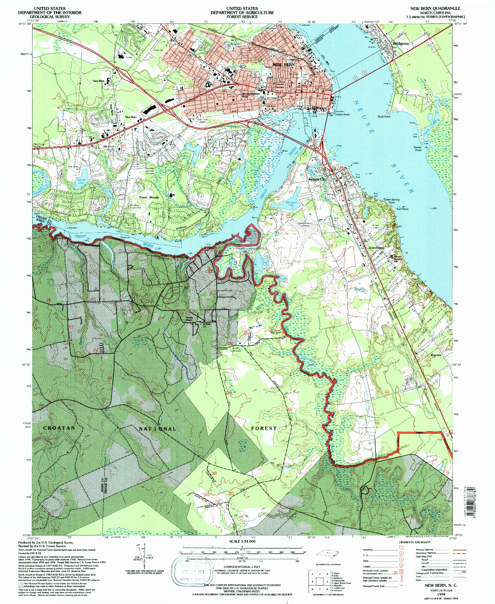 USGS 1:24000-SCALE QUADRANGLE FOR NEW BERN, NC 1994