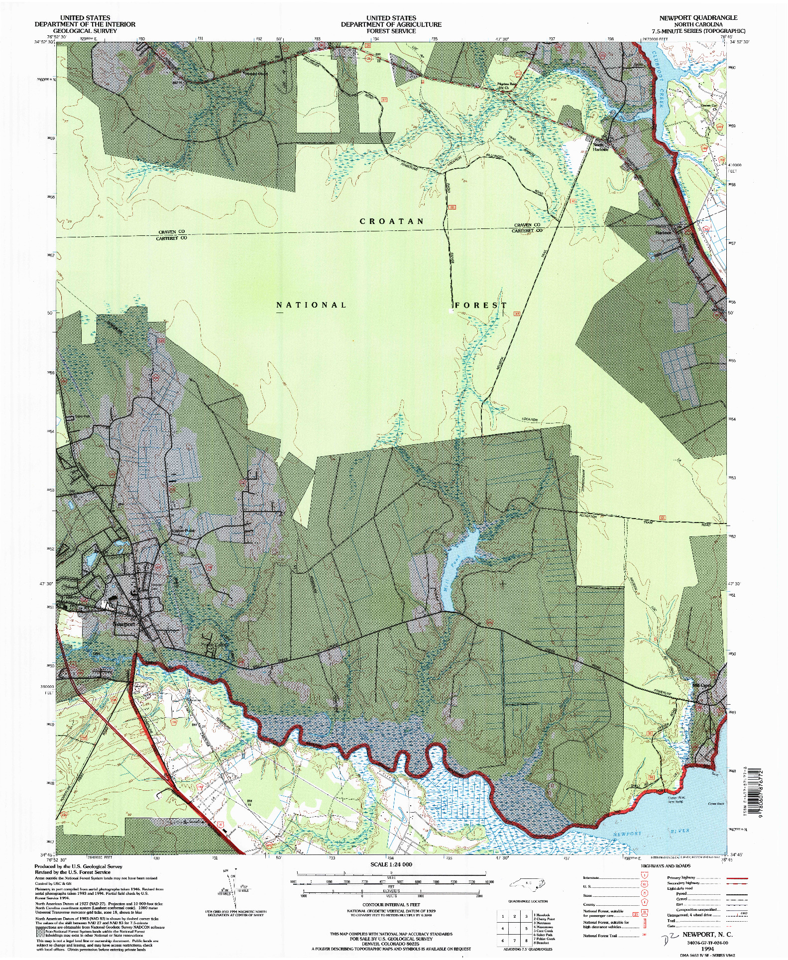 USGS 1:24000-SCALE QUADRANGLE FOR NEWPORT, NC 1994