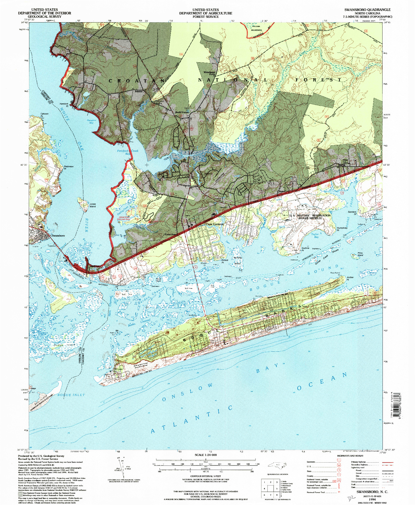 USGS 1:24000-SCALE QUADRANGLE FOR SWANSBORO, NC 1994