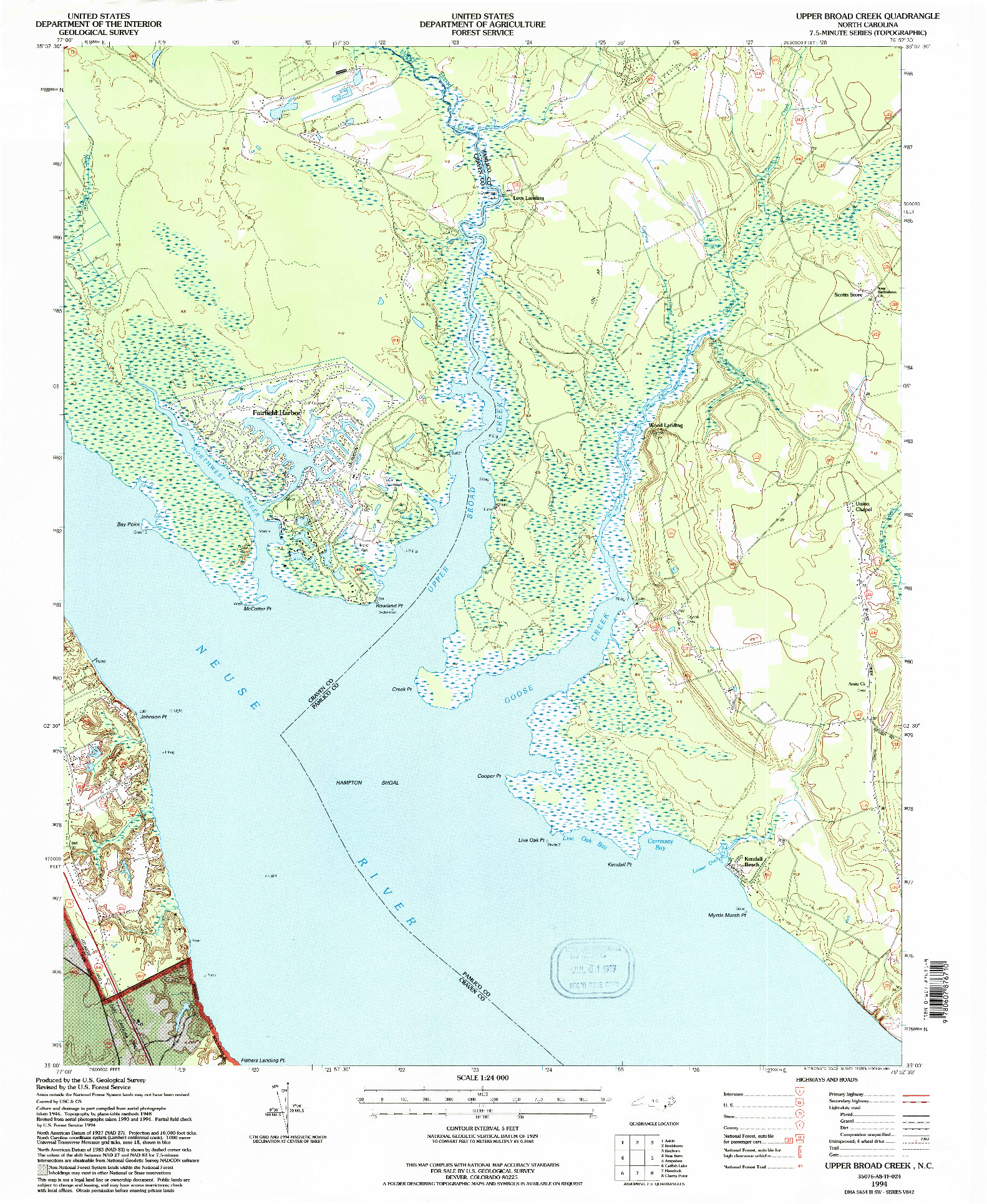 USGS 1:24000-SCALE QUADRANGLE FOR UPPER BROAD CREEK, NC 1994