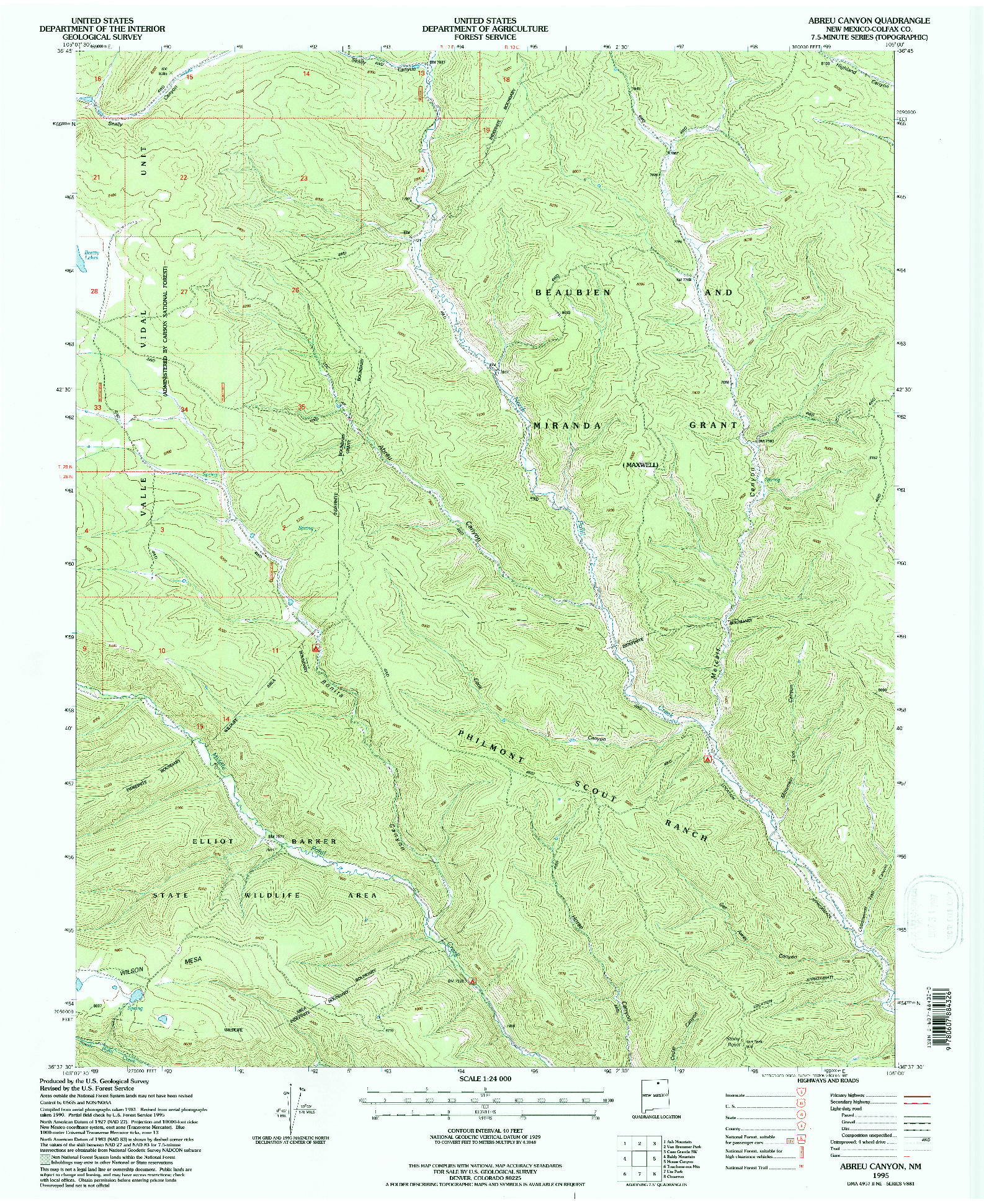 USGS 1:24000-SCALE QUADRANGLE FOR ABREU CANYON, NM 1995