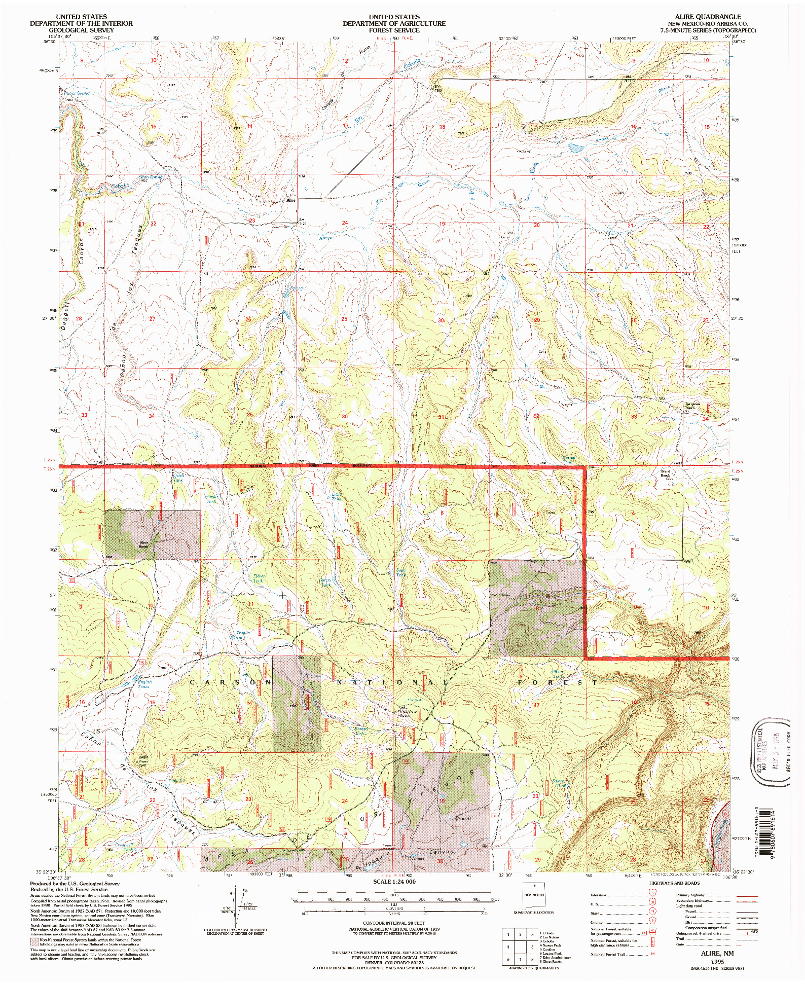USGS 1:24000-SCALE QUADRANGLE FOR ALIRE, NM 1995