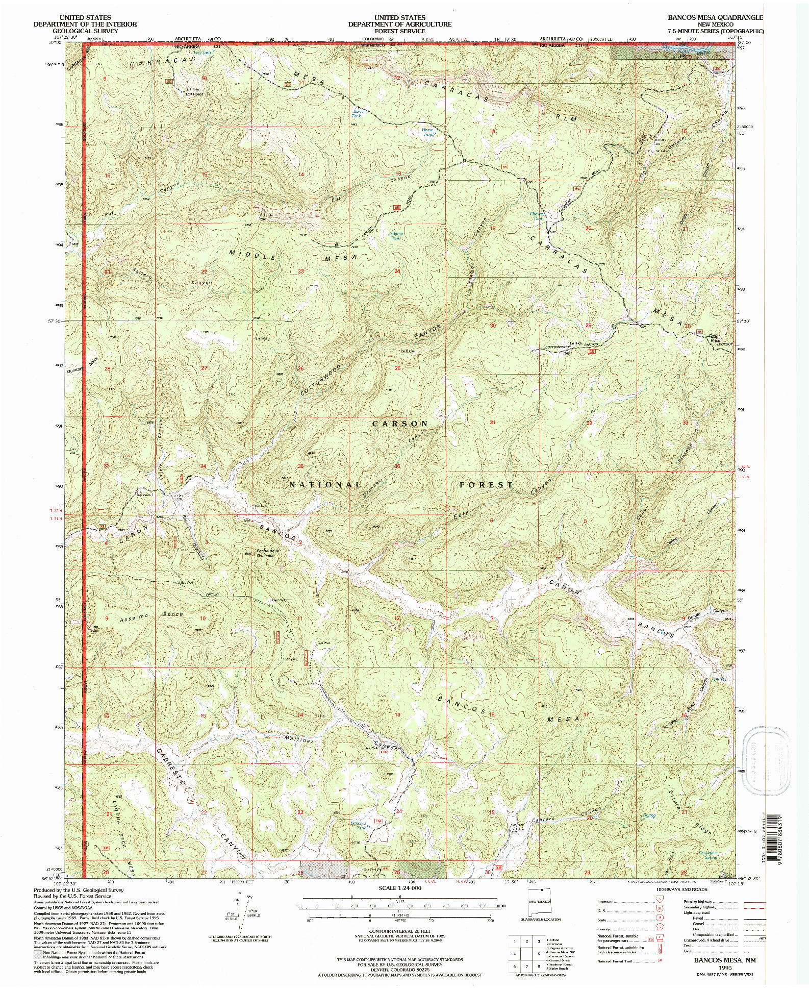 USGS 1:24000-SCALE QUADRANGLE FOR BANCOS MESA, NM 1995
