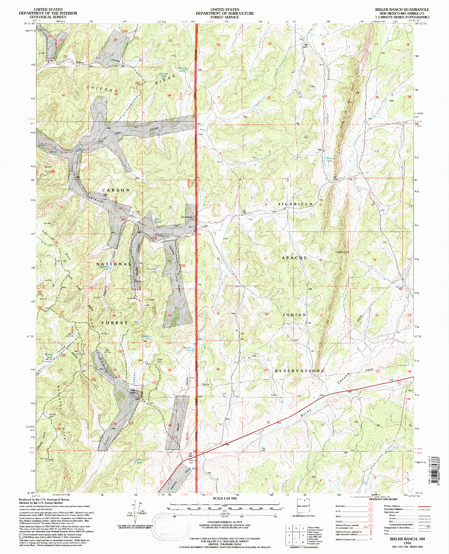 USGS 1:24000-SCALE QUADRANGLE FOR BIXLER RANCH, NM 1995