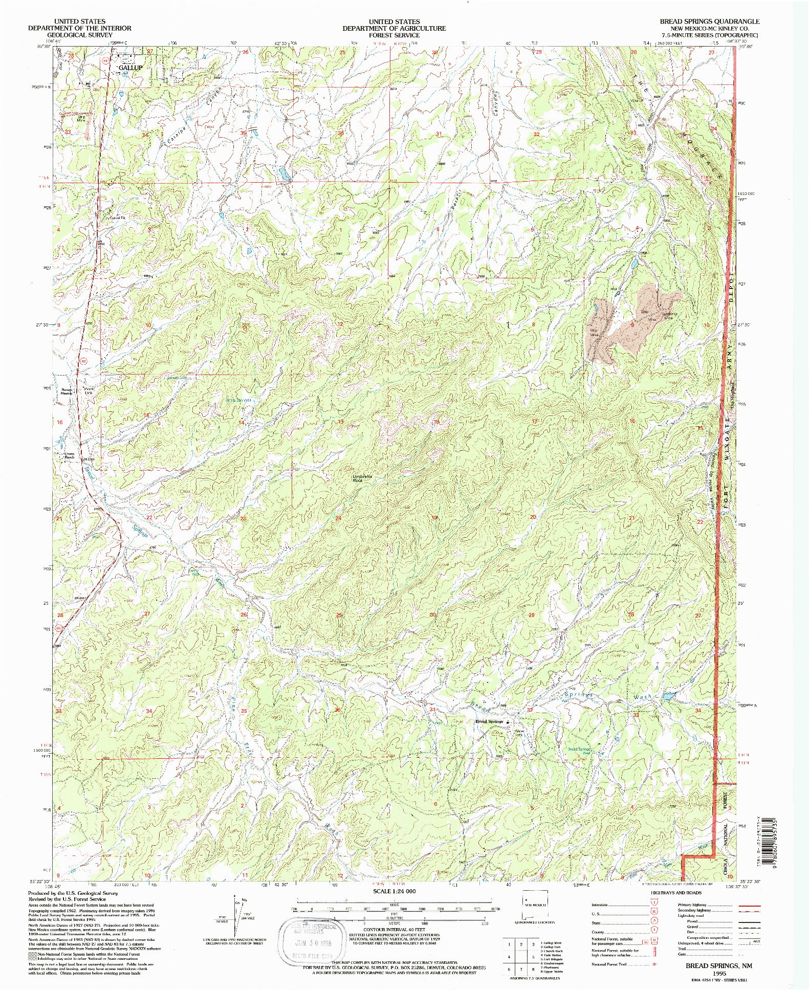 USGS 1:24000-SCALE QUADRANGLE FOR BREAD SPRINGS, NM 1995