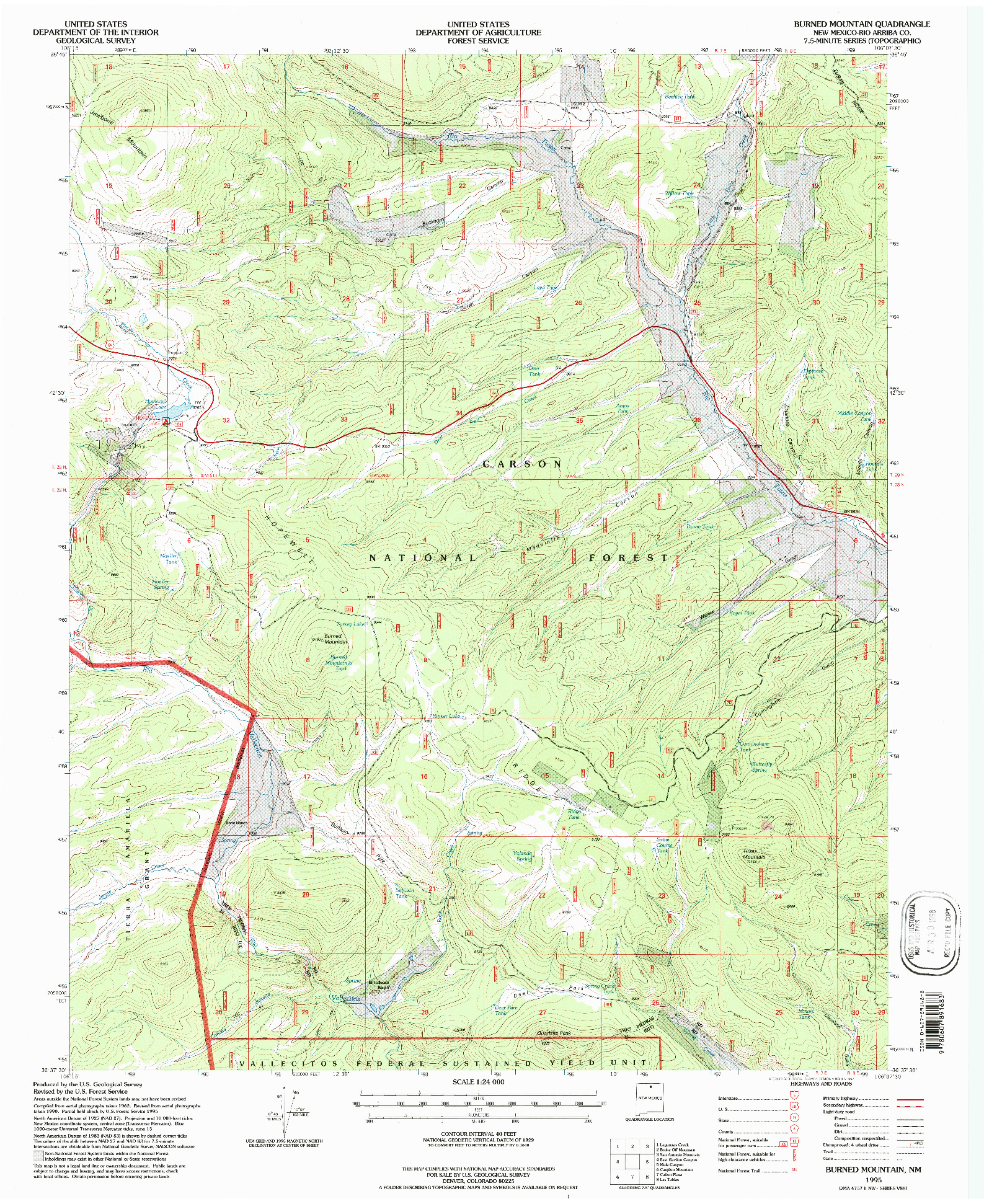 USGS 1:24000-SCALE QUADRANGLE FOR BURNED MOUNTAIN, NM 1995