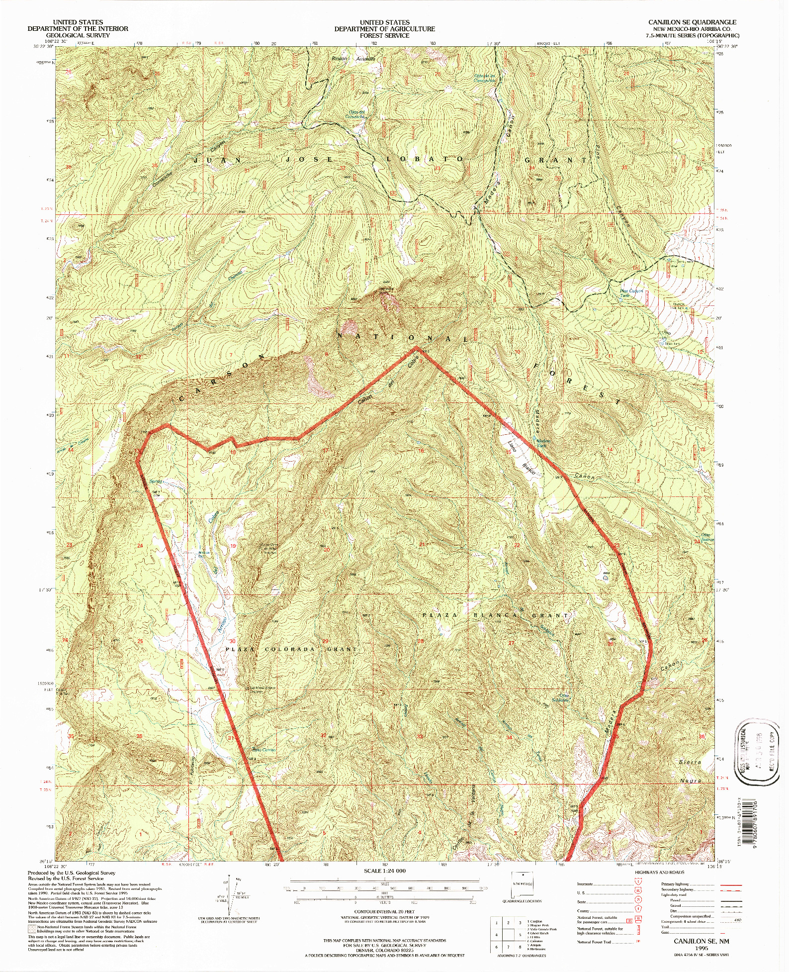 USGS 1:24000-SCALE QUADRANGLE FOR CANJILON SE, NM 1995