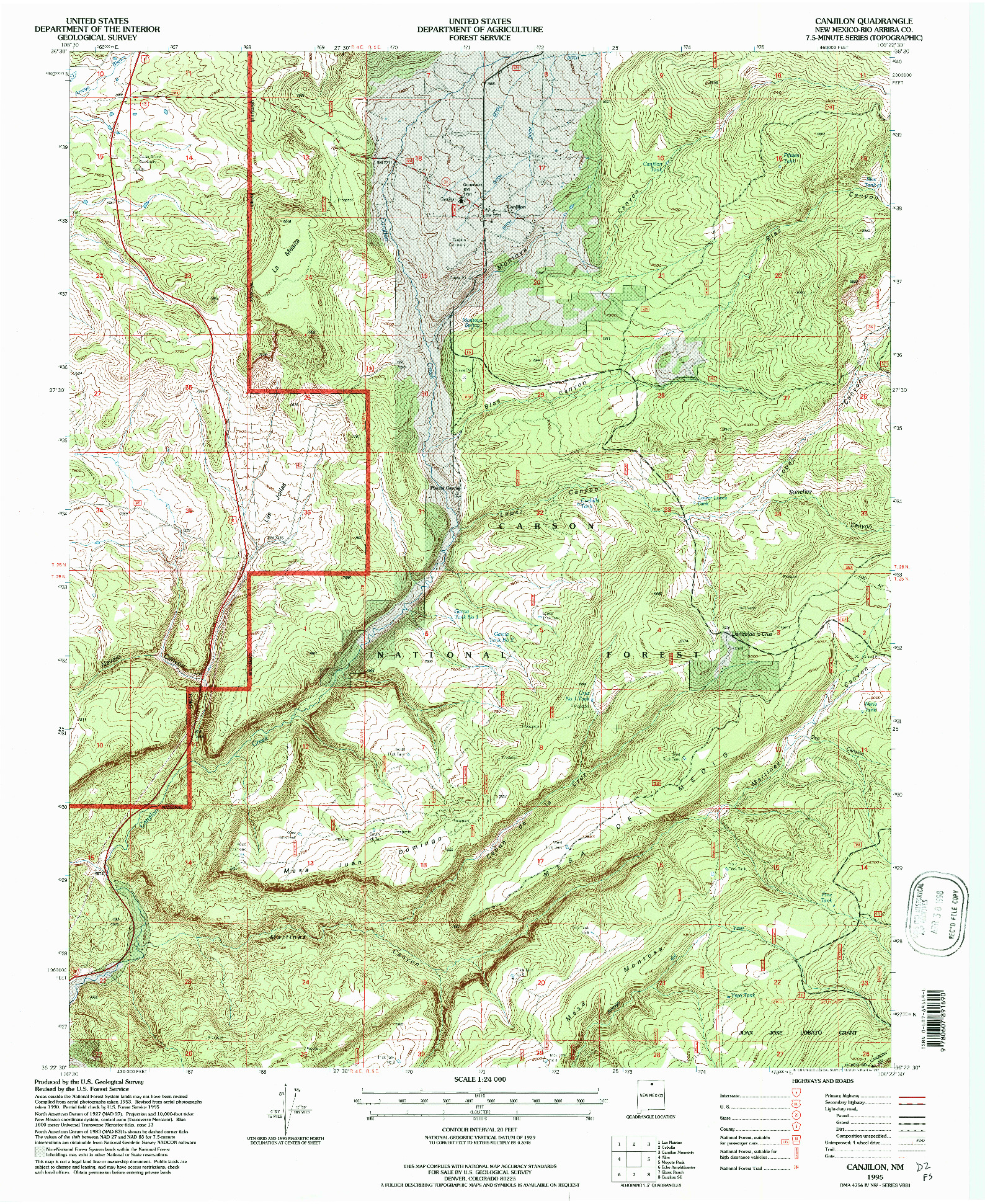 USGS 1:24000-SCALE QUADRANGLE FOR CANJILON, NM 1995
