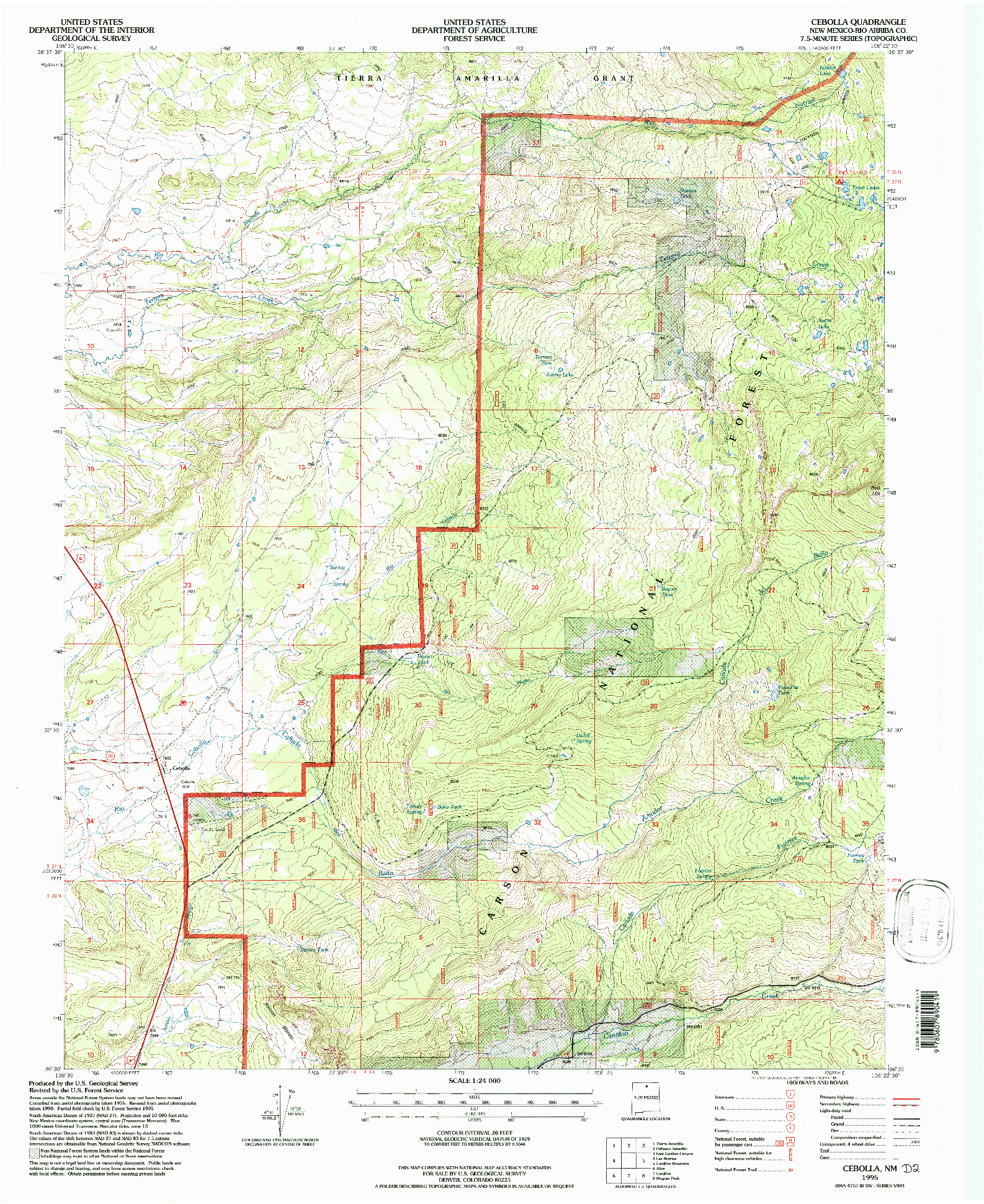 USGS 1:24000-SCALE QUADRANGLE FOR CEBOLLA, NM 1995