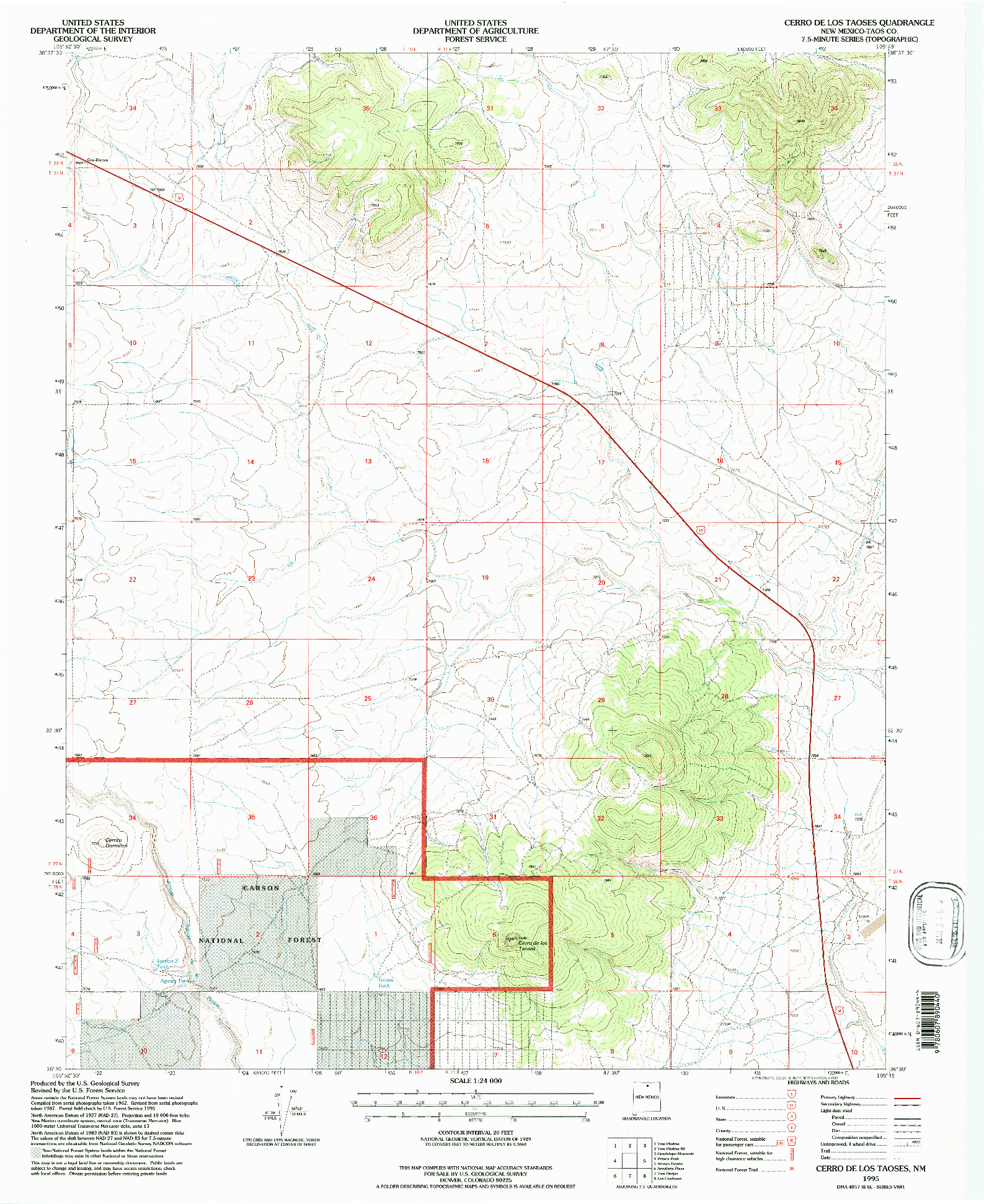 USGS 1:24000-SCALE QUADRANGLE FOR CERRO DE LOS TAOSES, NM 1995