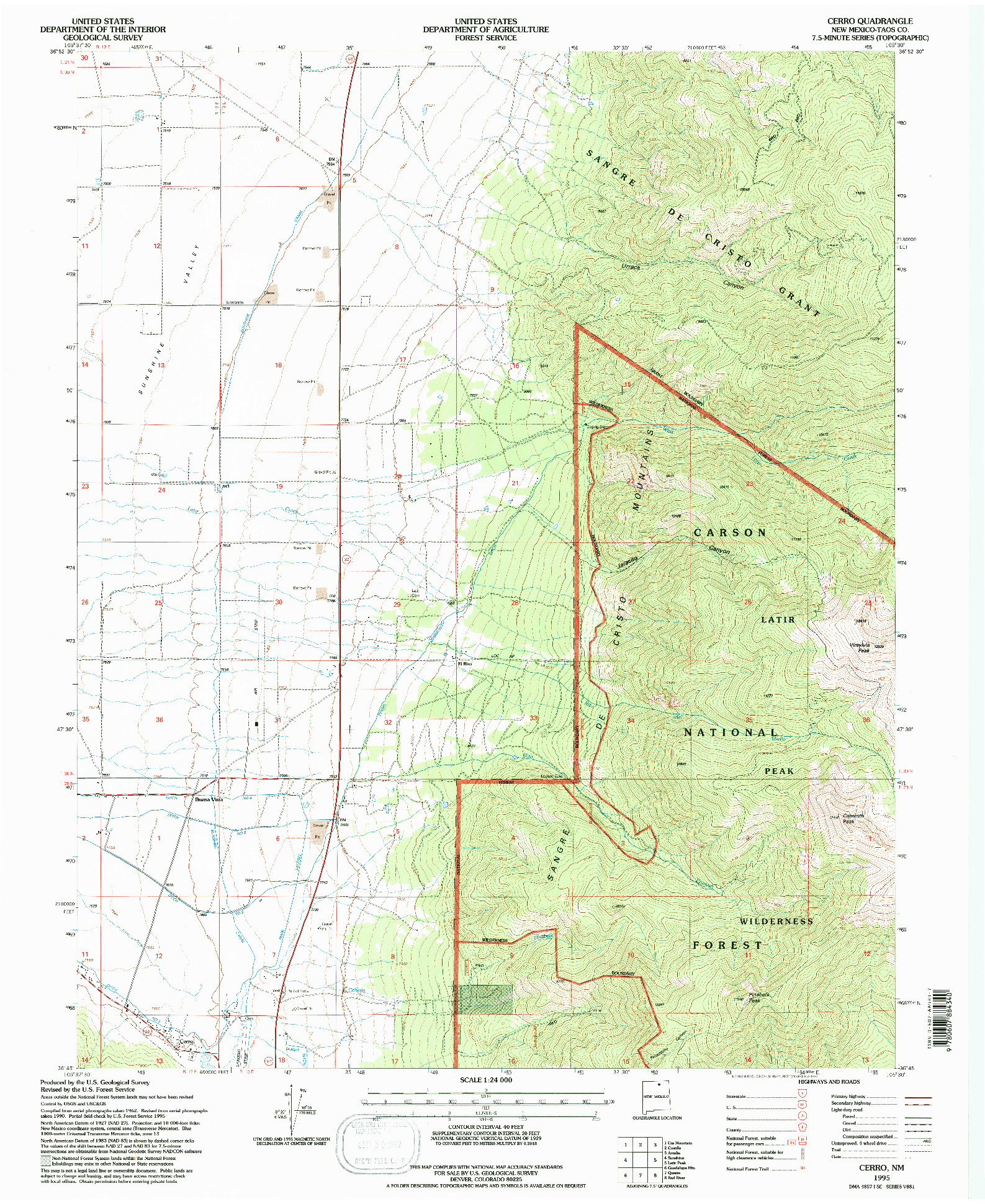 USGS 1:24000-SCALE QUADRANGLE FOR CERRO, NM 1995