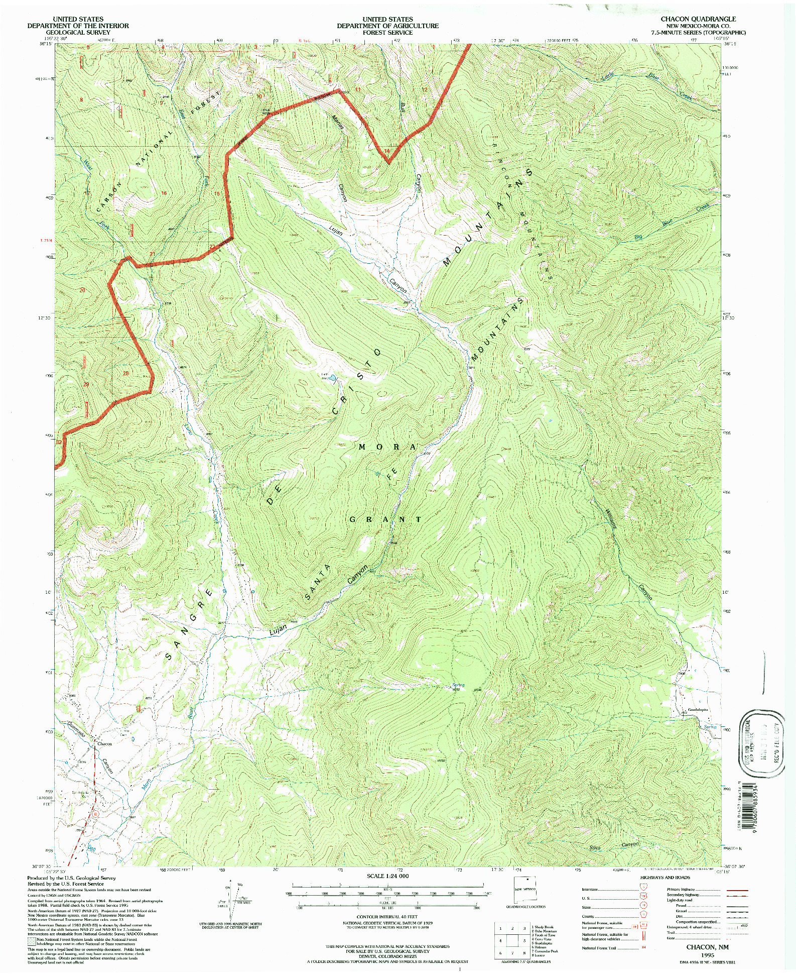 USGS 1:24000-SCALE QUADRANGLE FOR CHACON, NM 1995