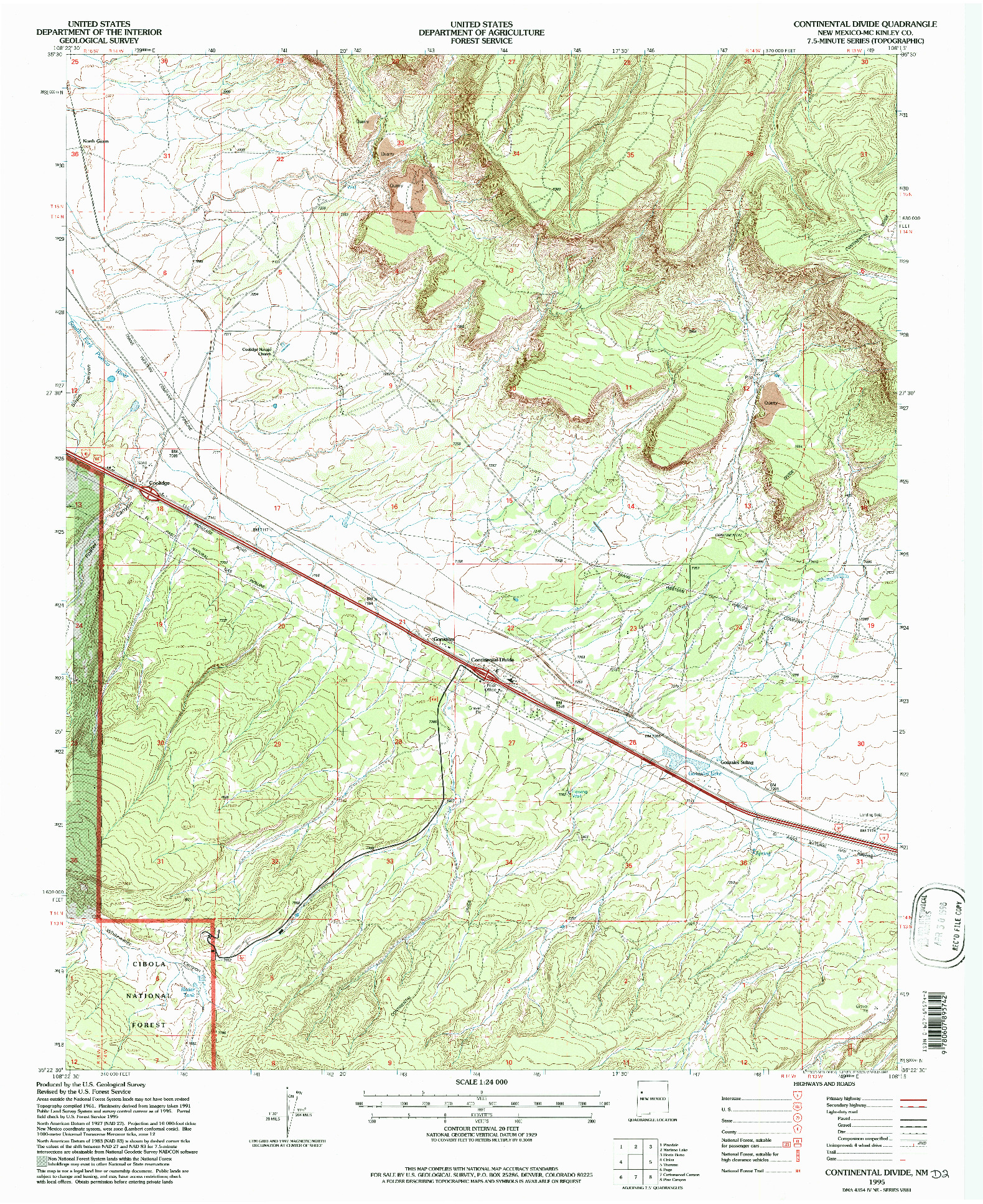USGS 1:24000-SCALE QUADRANGLE FOR CONTINENTAL DIVIDE, NM 1995