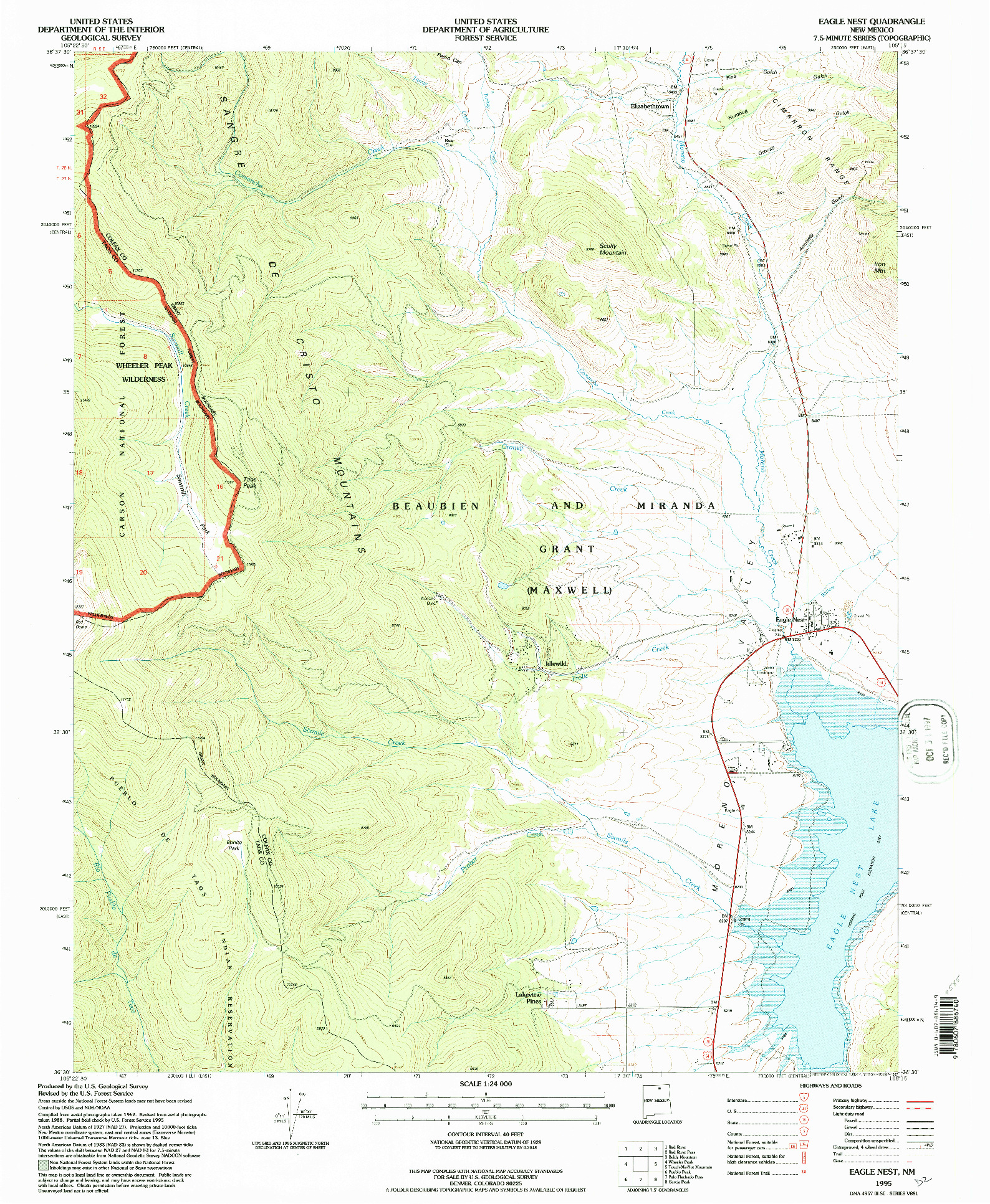 USGS 1:24000-SCALE QUADRANGLE FOR EAGLE NEST, NM 1995