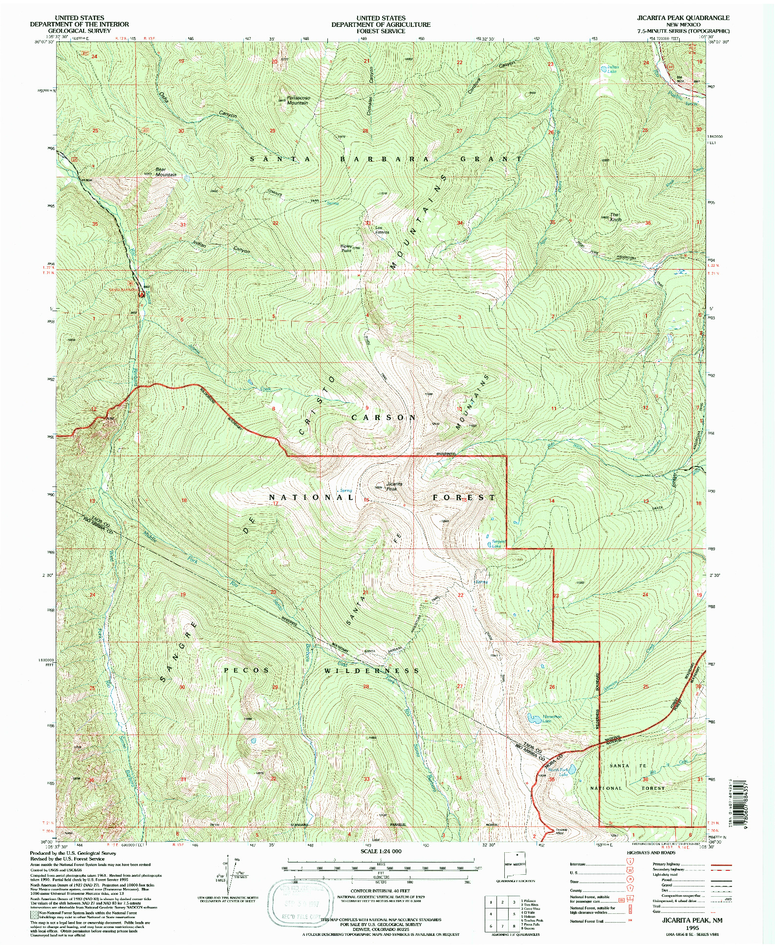 USGS 1:24000-SCALE QUADRANGLE FOR JICARITA PEAK, NM 1995